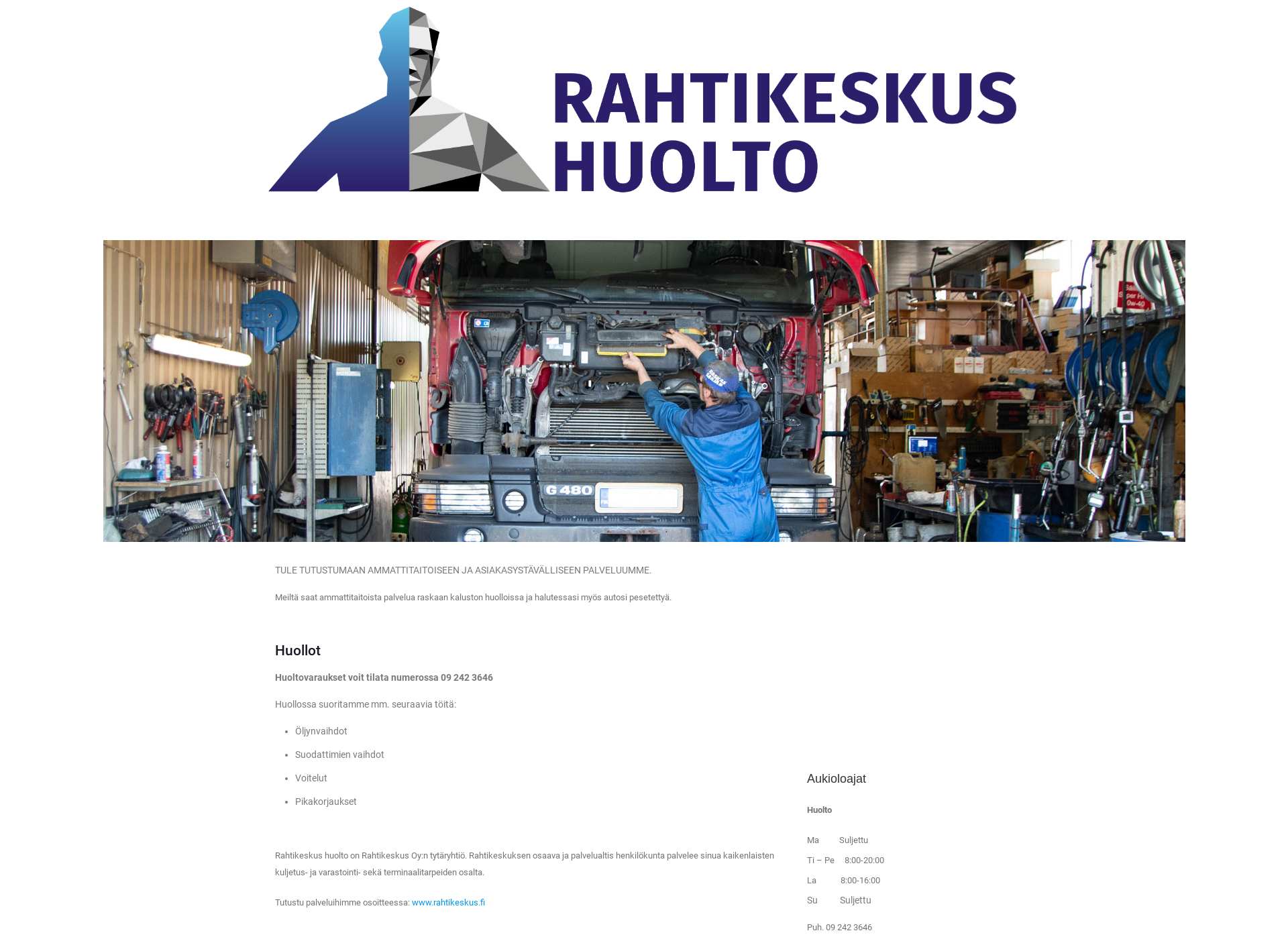 Skärmdump för rahtikeskushuolto.fi