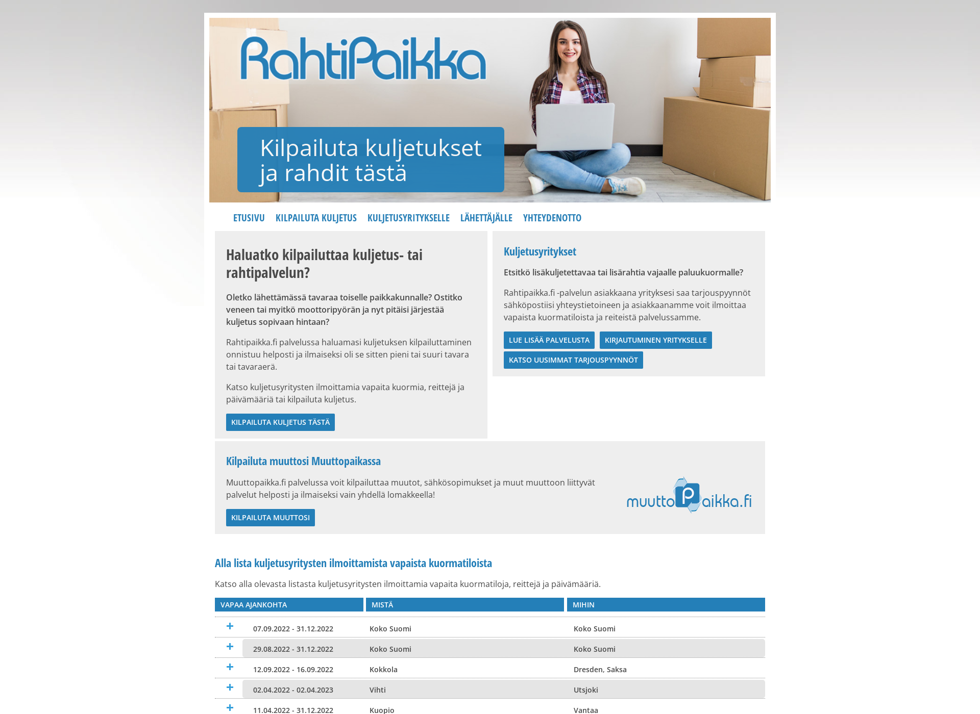 Skärmdump för rahtipaikka.fi