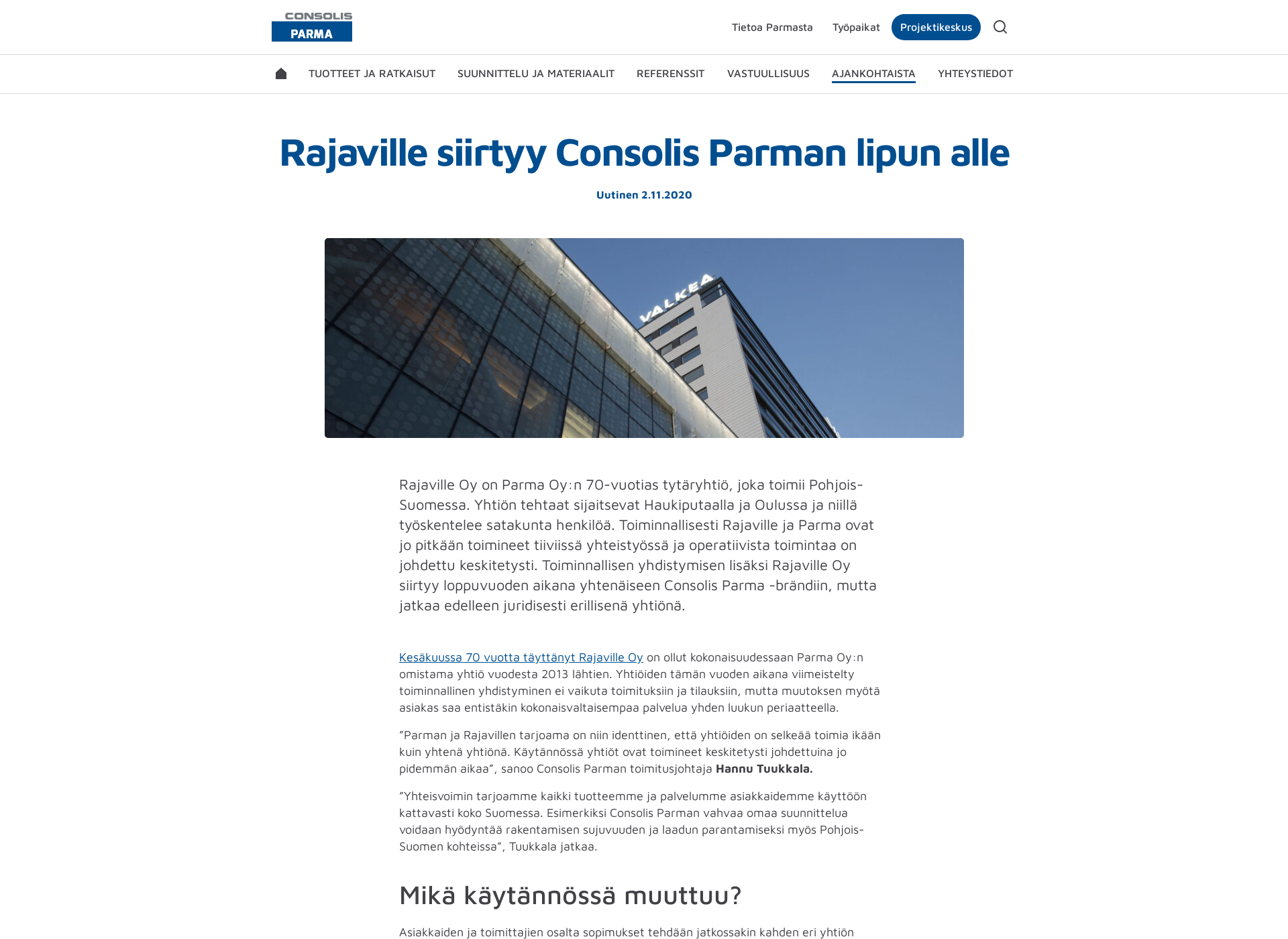 Skärmdump för rajaville.fi