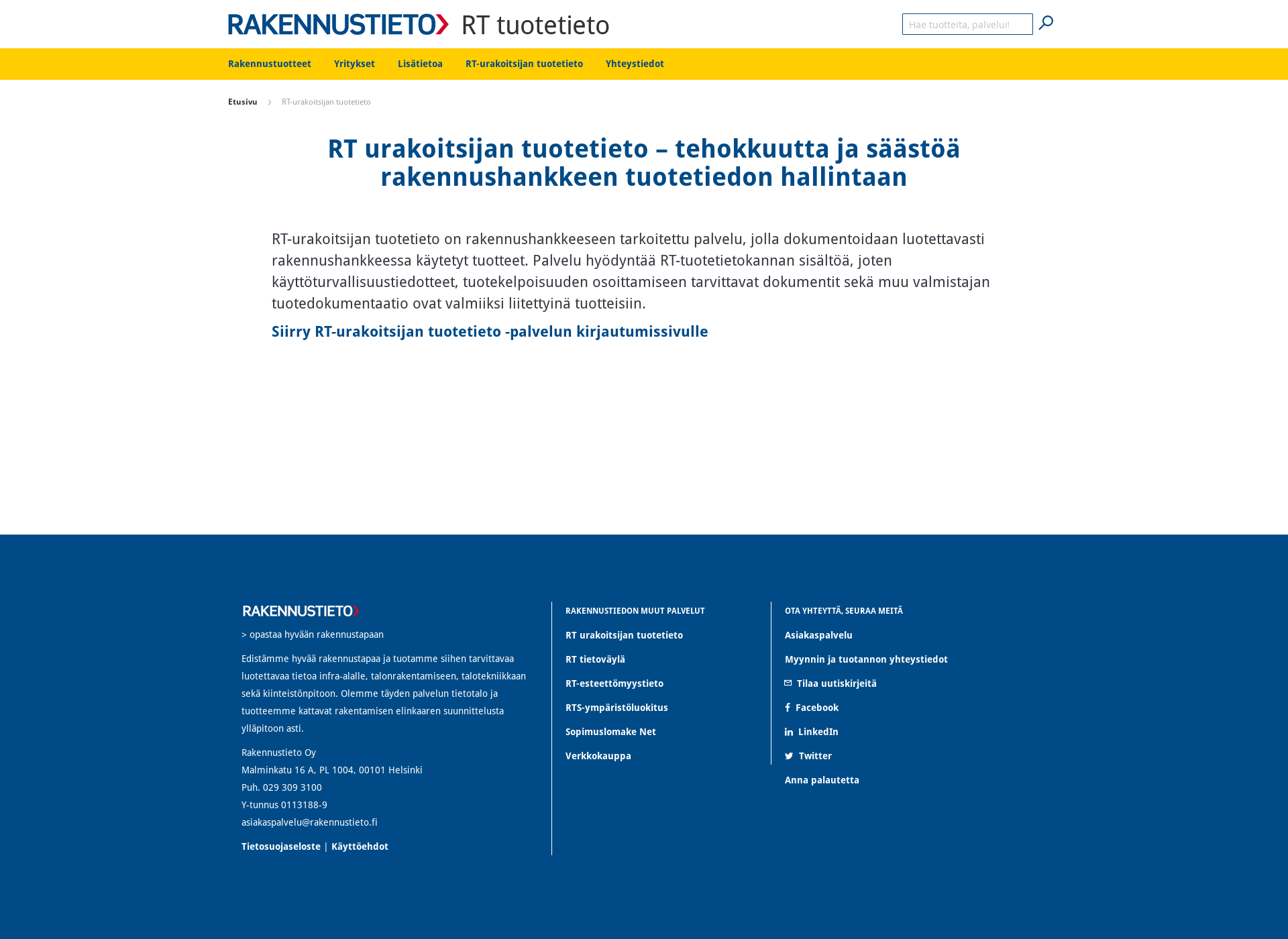 Screenshot for rakennuksentuoteseloste.fi