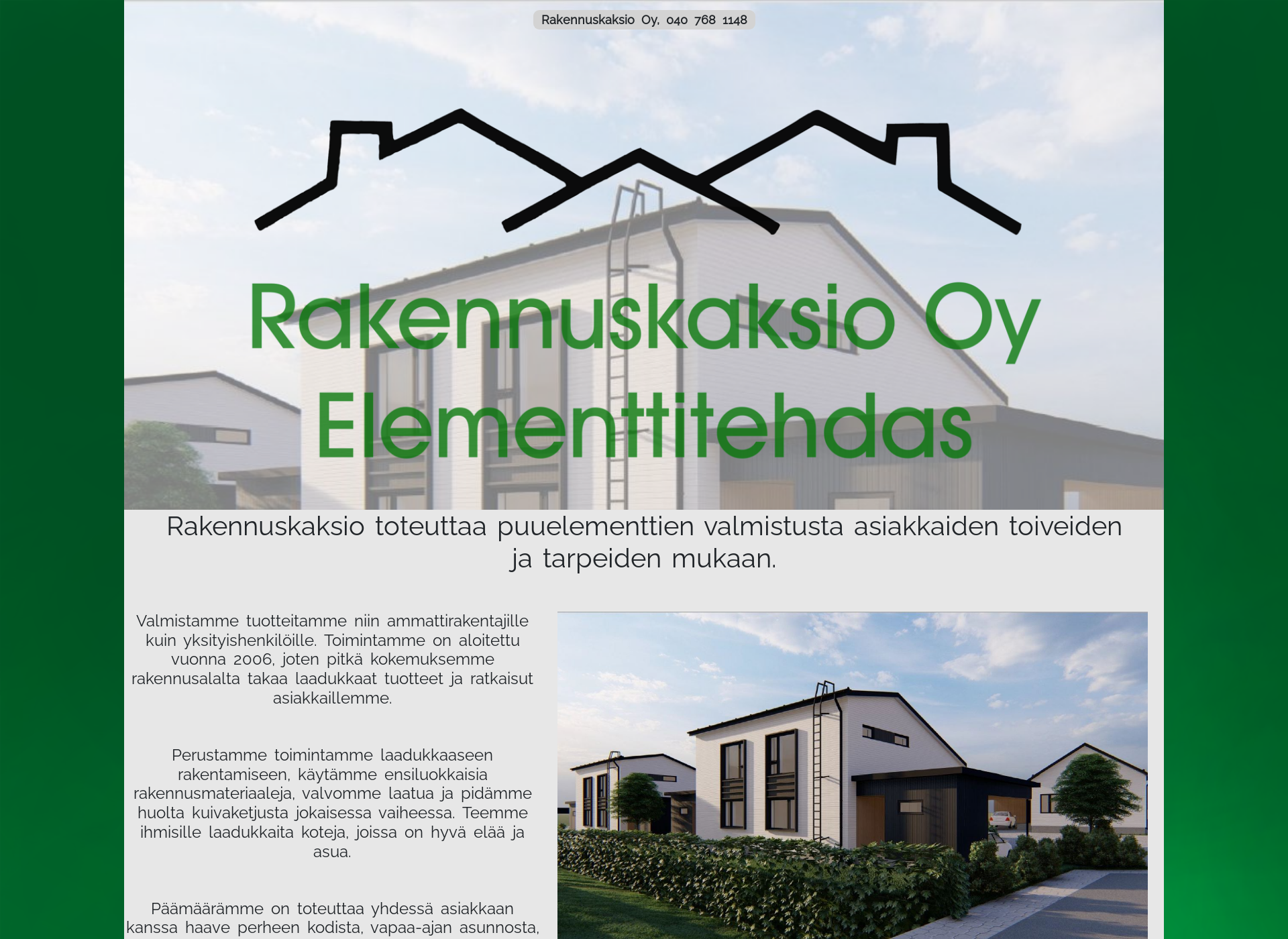 Skärmdump för rakennuskaksio.fi