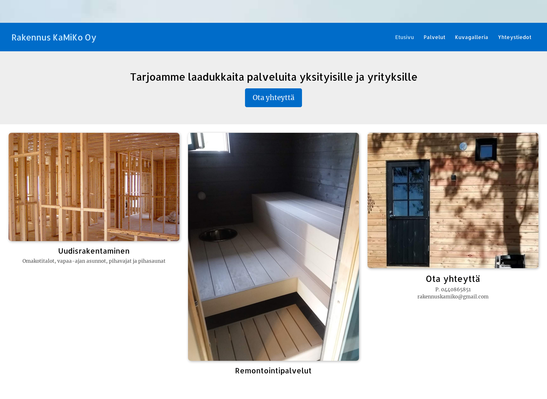 Skärmdump för rakennuskamiko.fi
