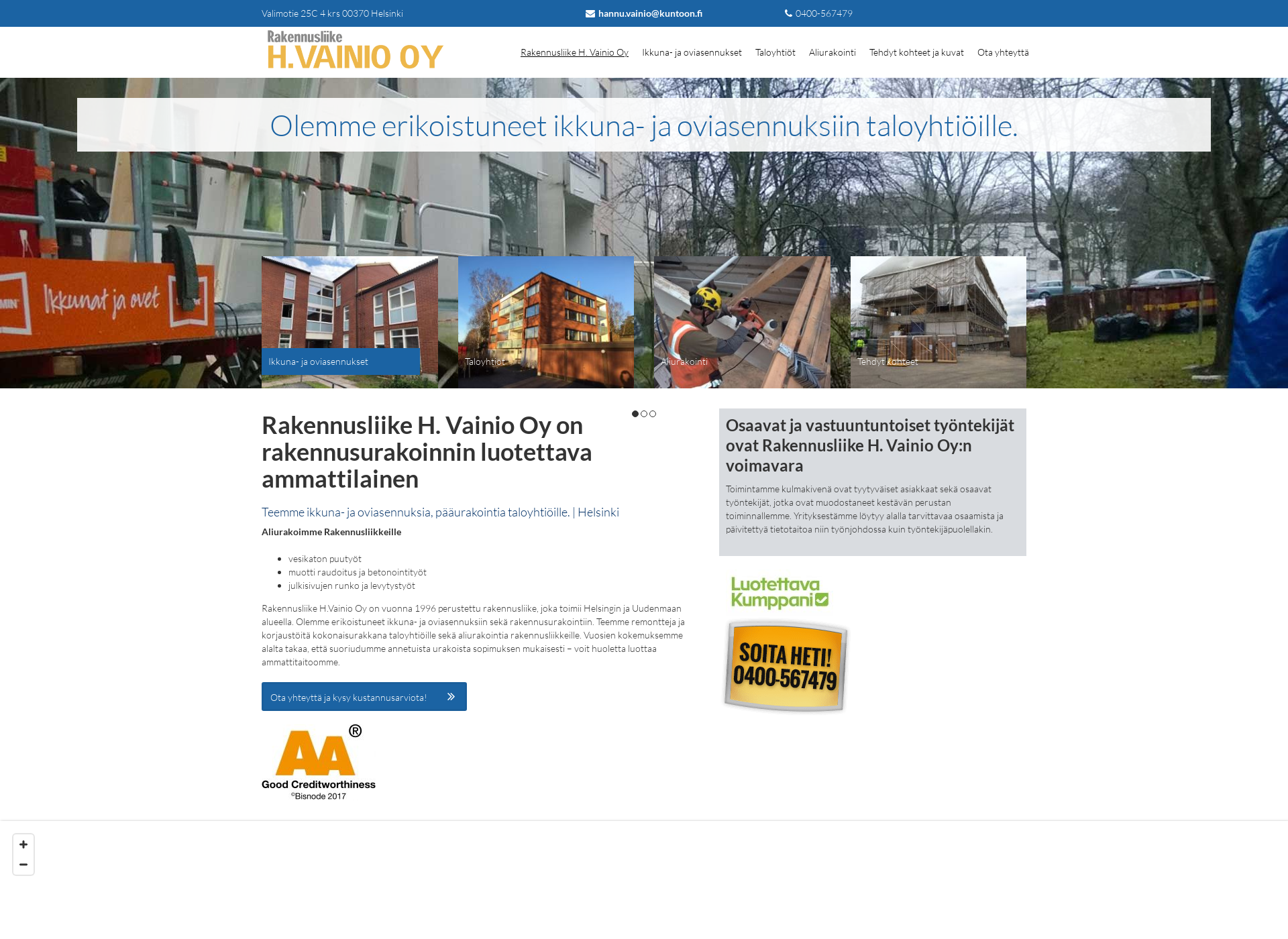 Skärmdump för rakennusliikehvainio.fi