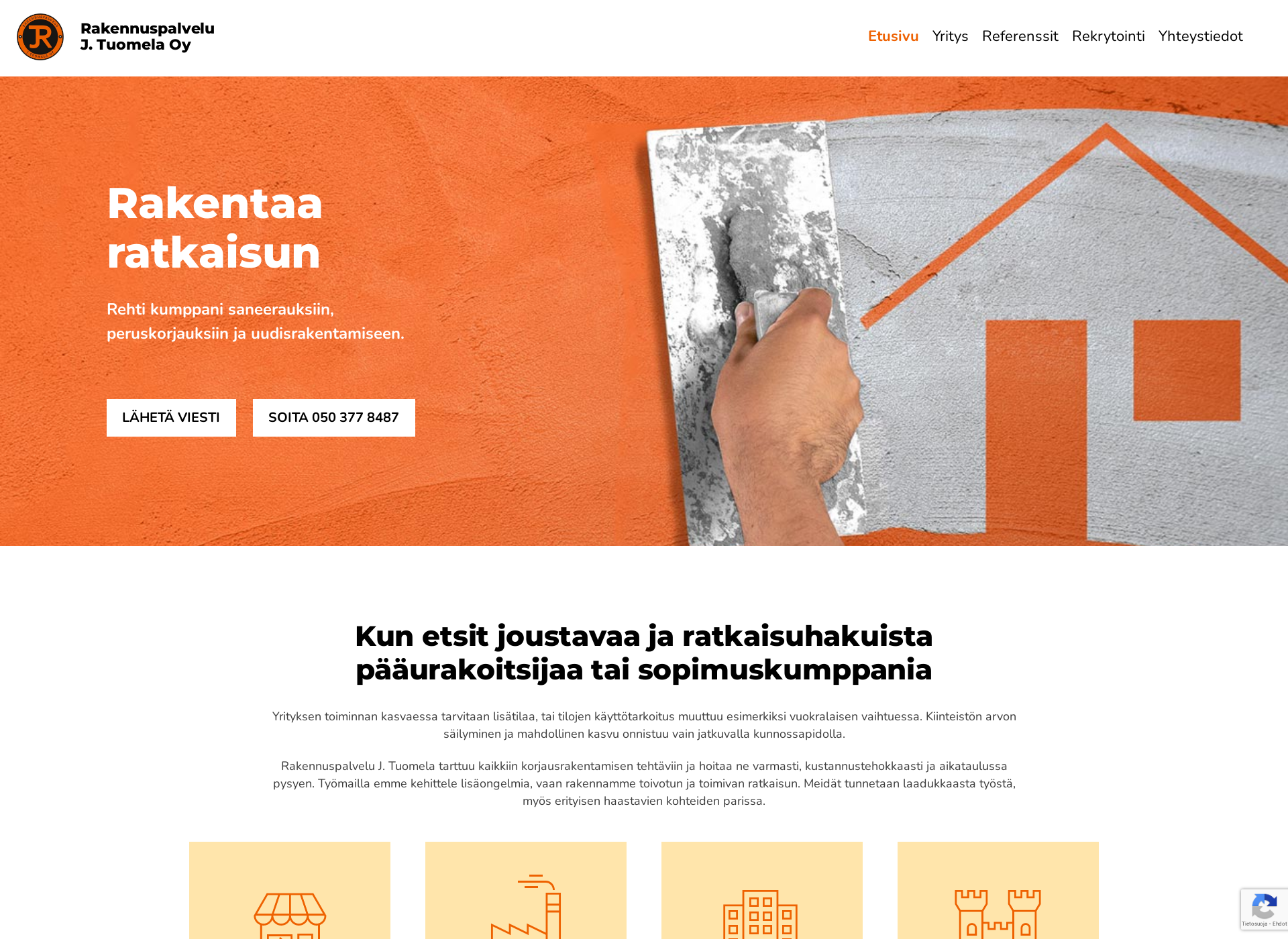 Skärmdump för rakennuspalvelujtuomela.fi