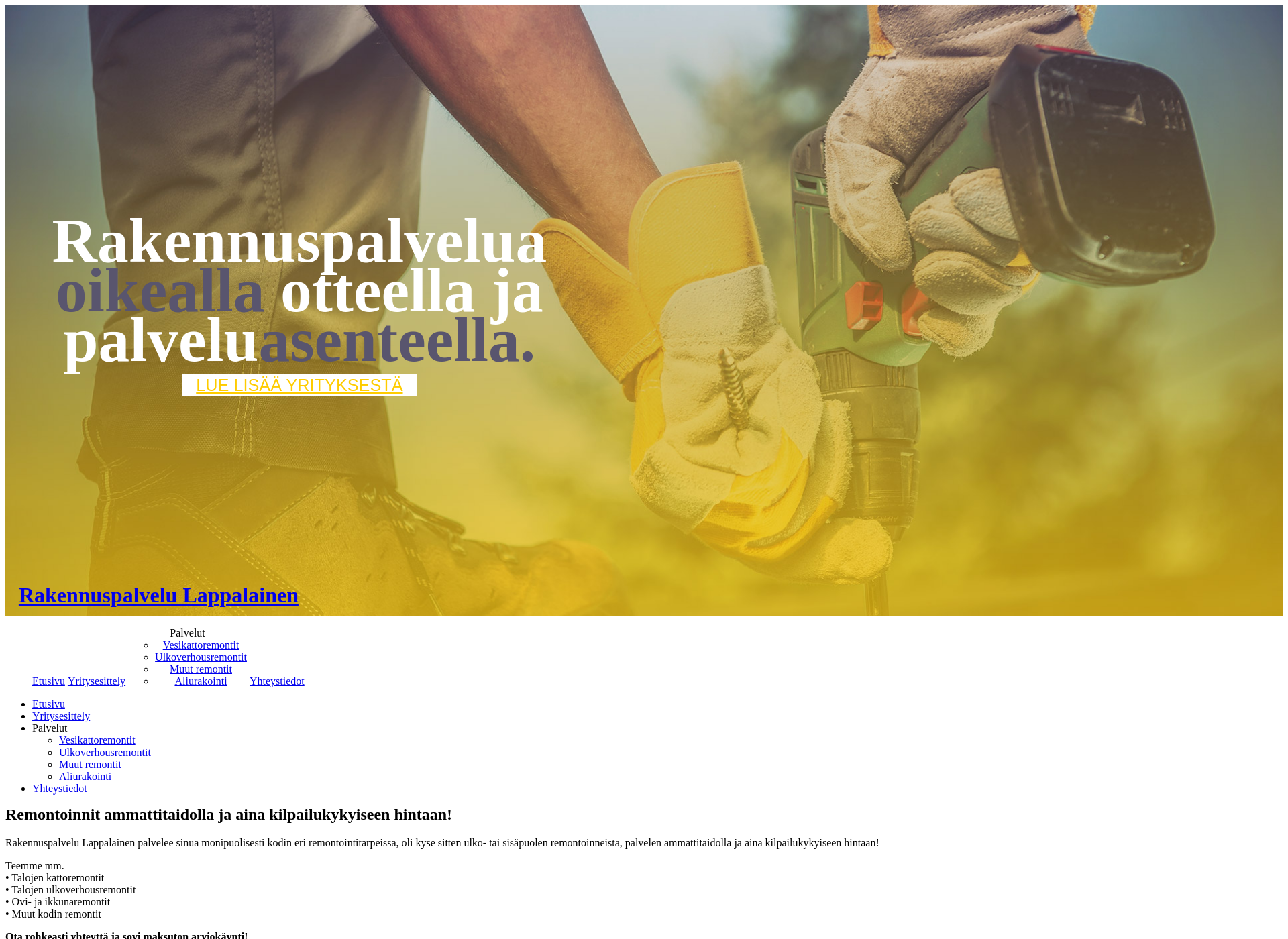 Skärmdump för rakennuspalvelulappalainen.fi