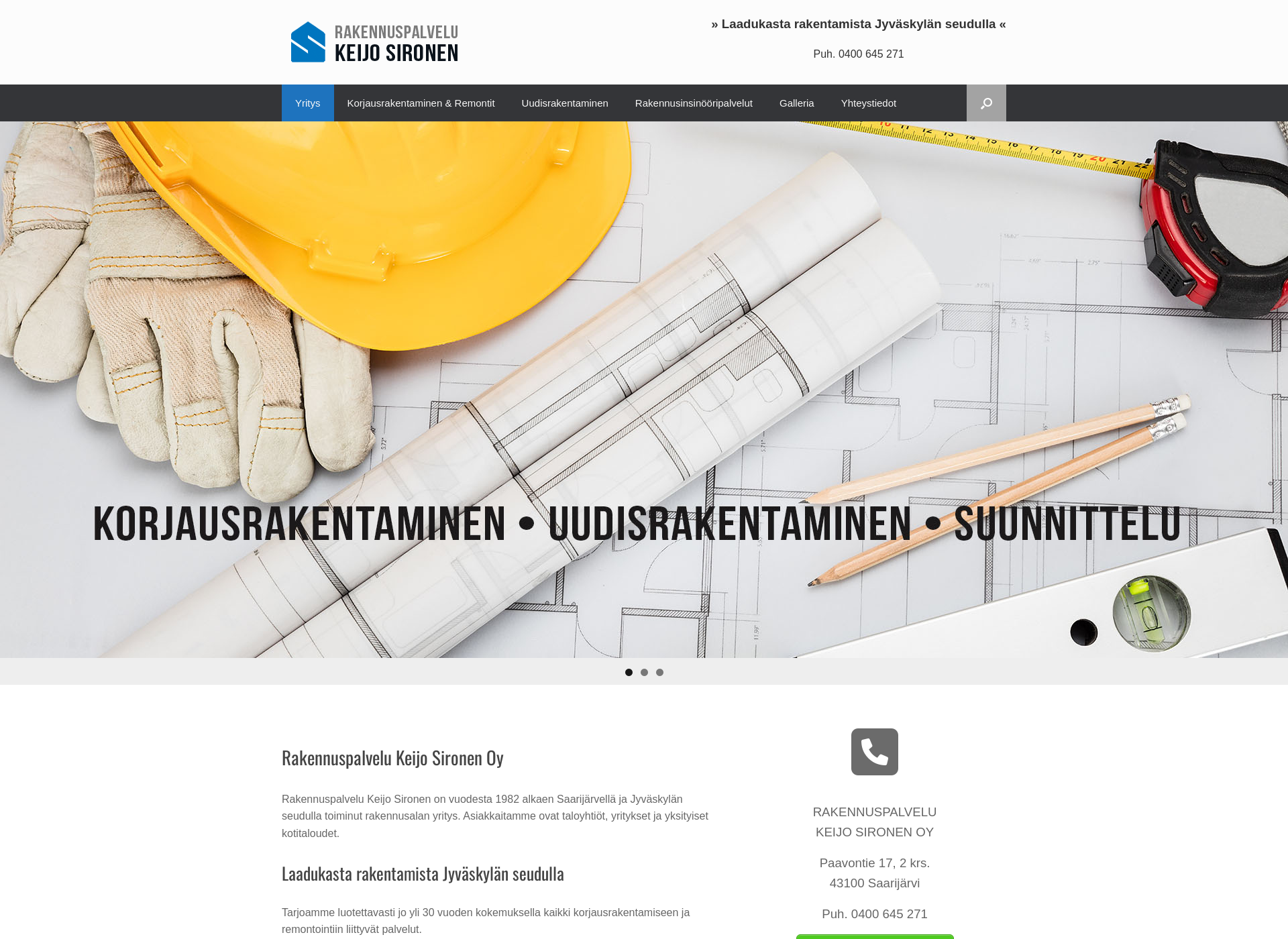 Skärmdump för rakennuspalvelusironen.fi