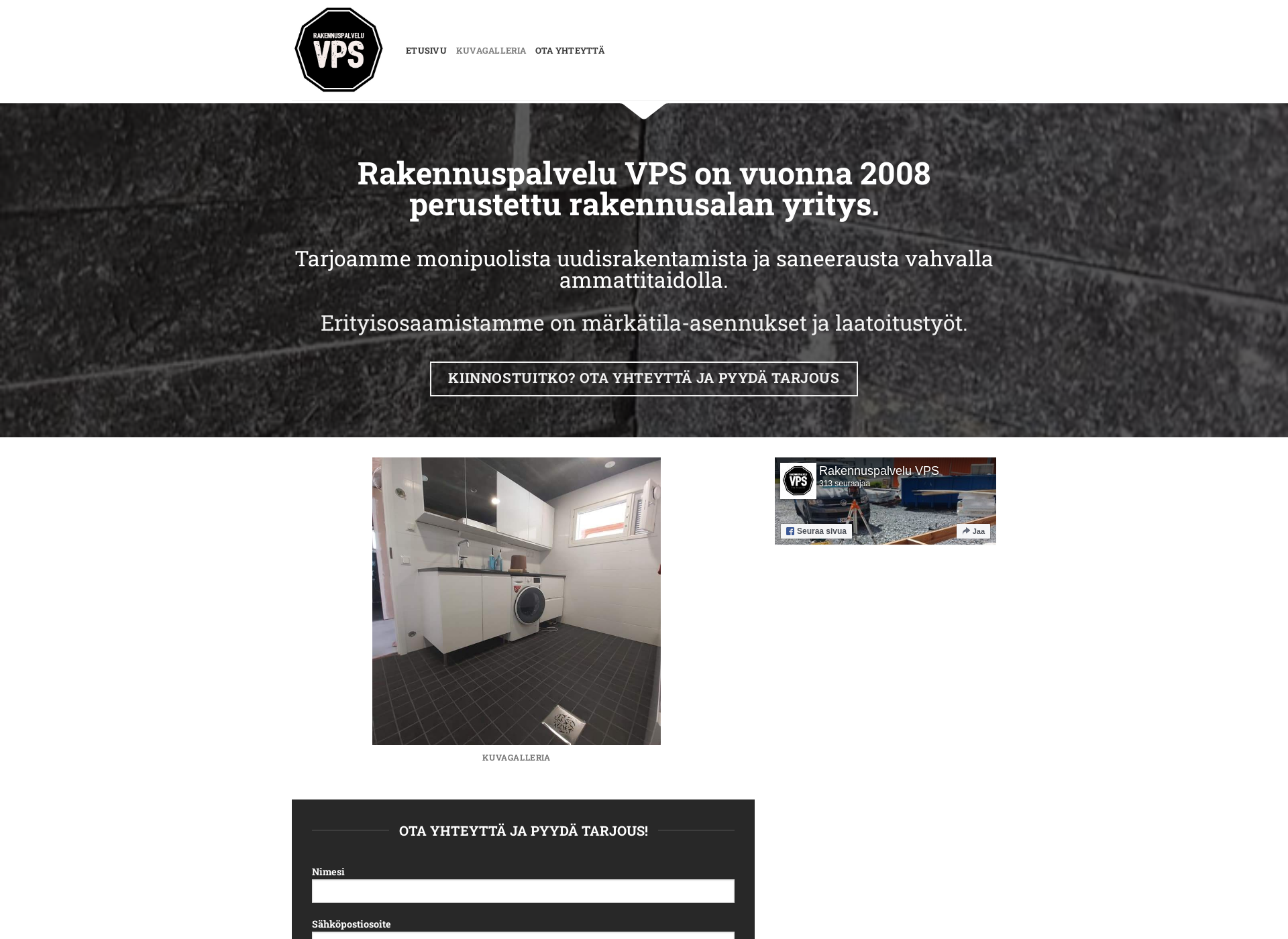 Skärmdump för rakennuspalveluvps.fi