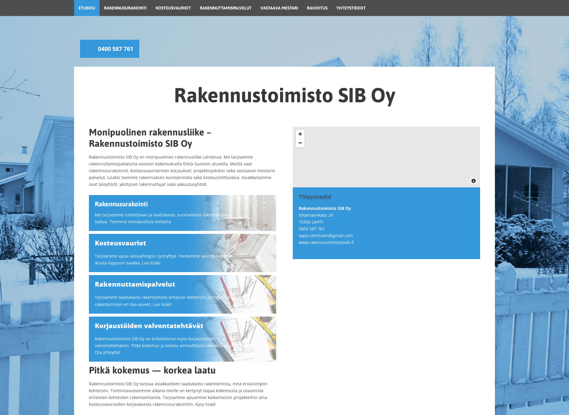 Skärmdump för rakennustoimistosib.fi