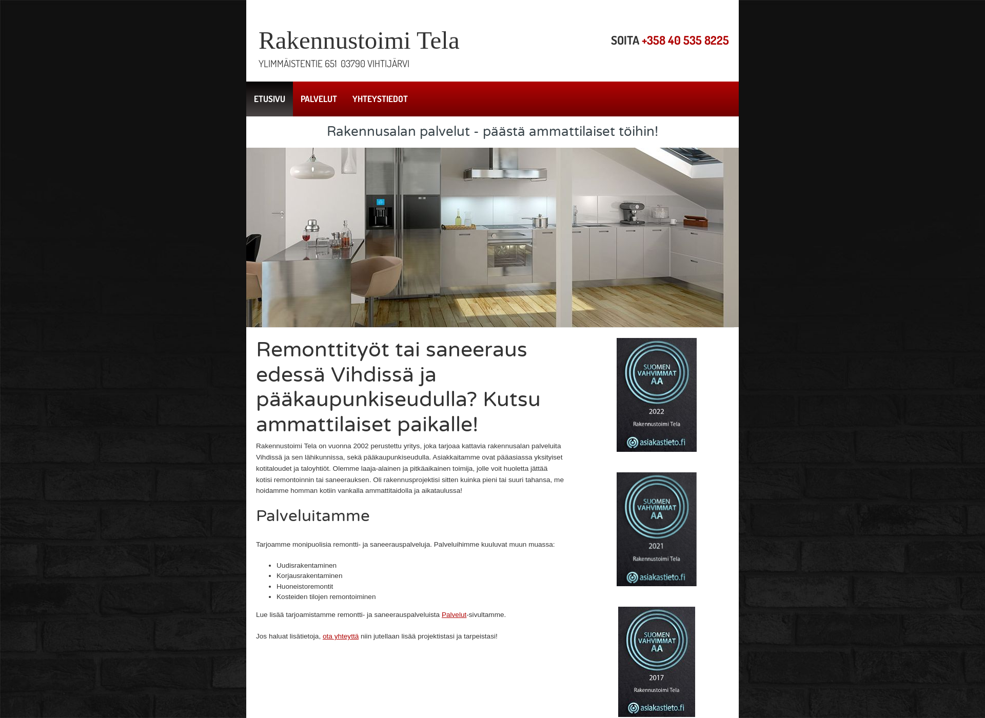 Skärmdump för rakennustoimitela.fi