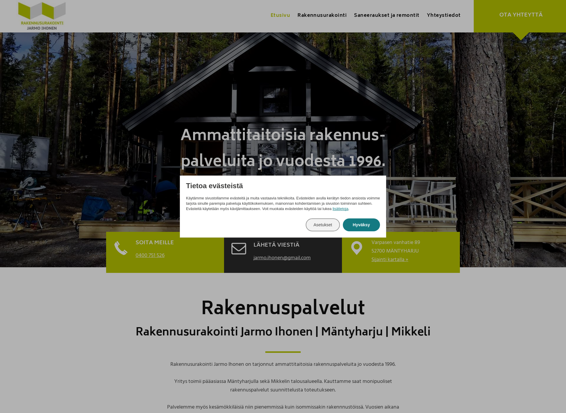 Skärmdump för rakennusurakointiihonen.fi