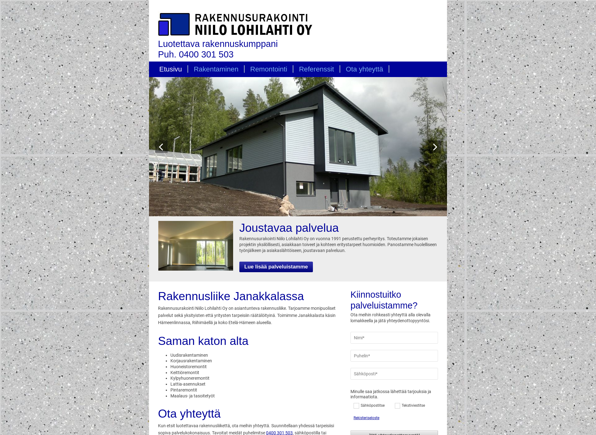 Skärmdump för rakennusurakointilohilahti.fi