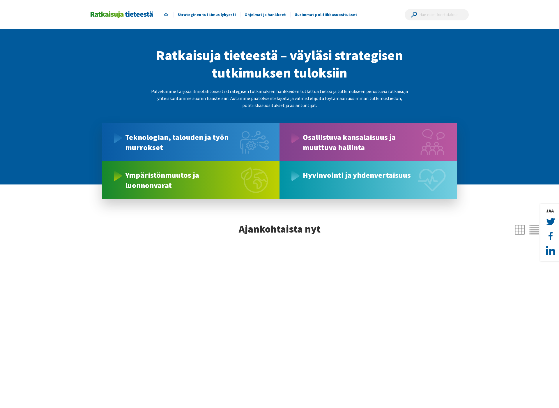Skärmdump för ratkaisujatieteestä.fi