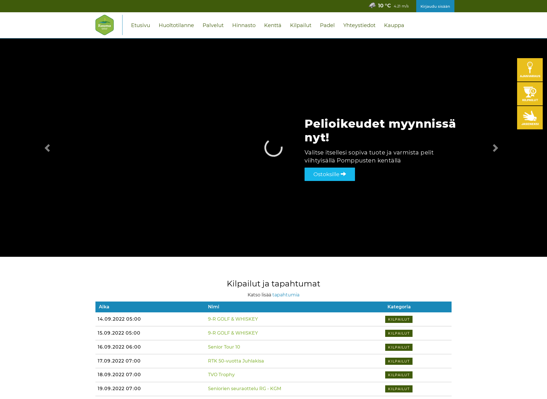 Skärmdump för raumagolf.fi