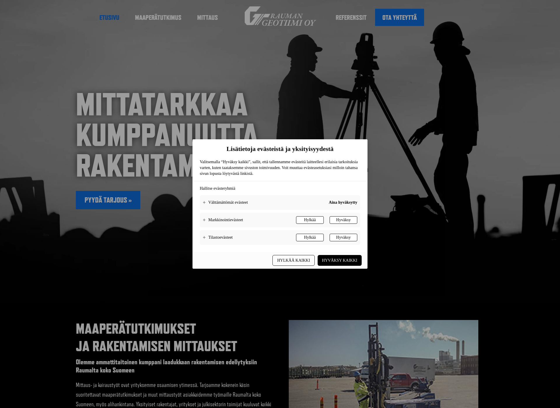 Skärmdump för raumangeotiimi.fi