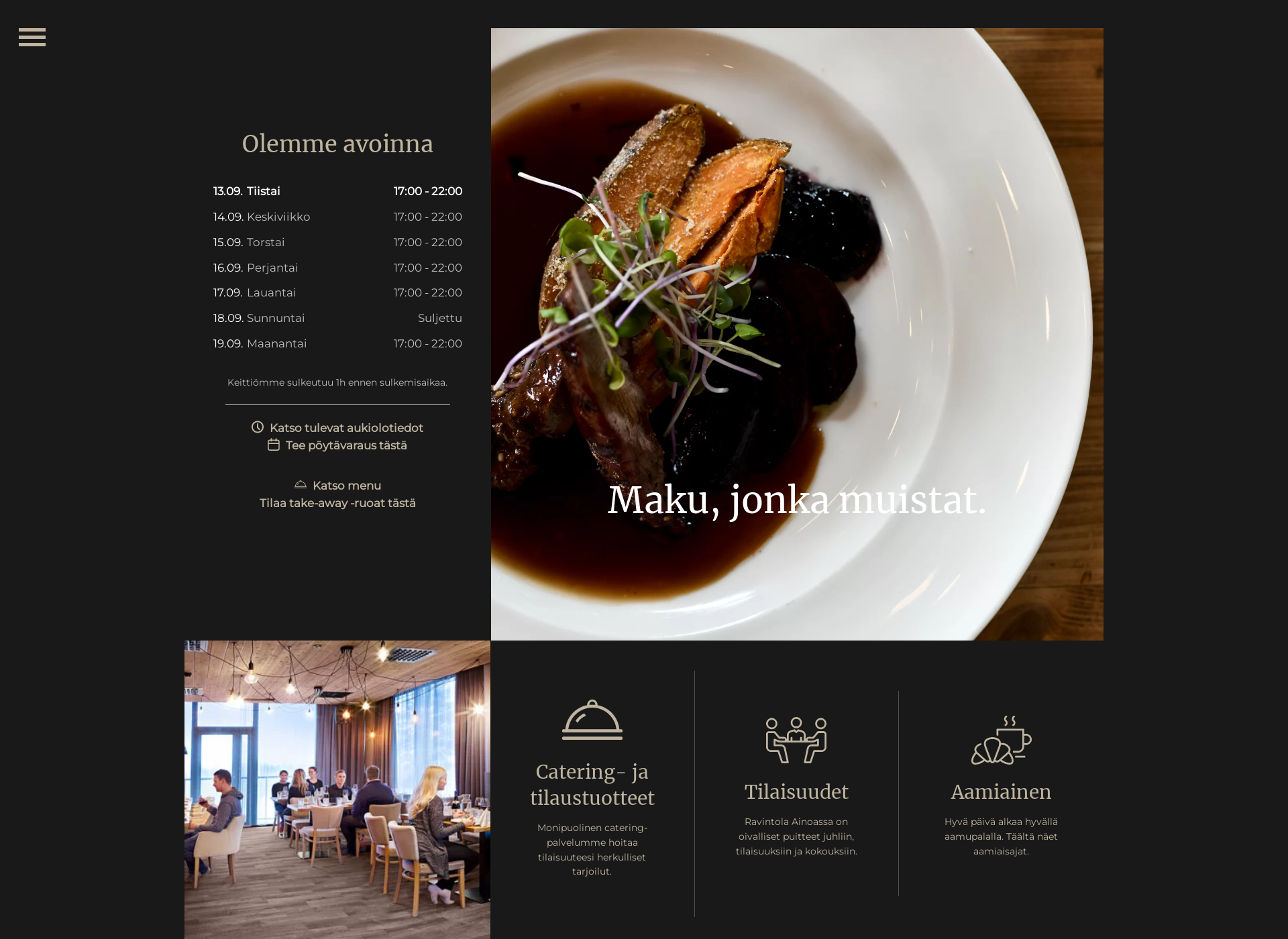 Skärmdump för ravintolaainoa.fi