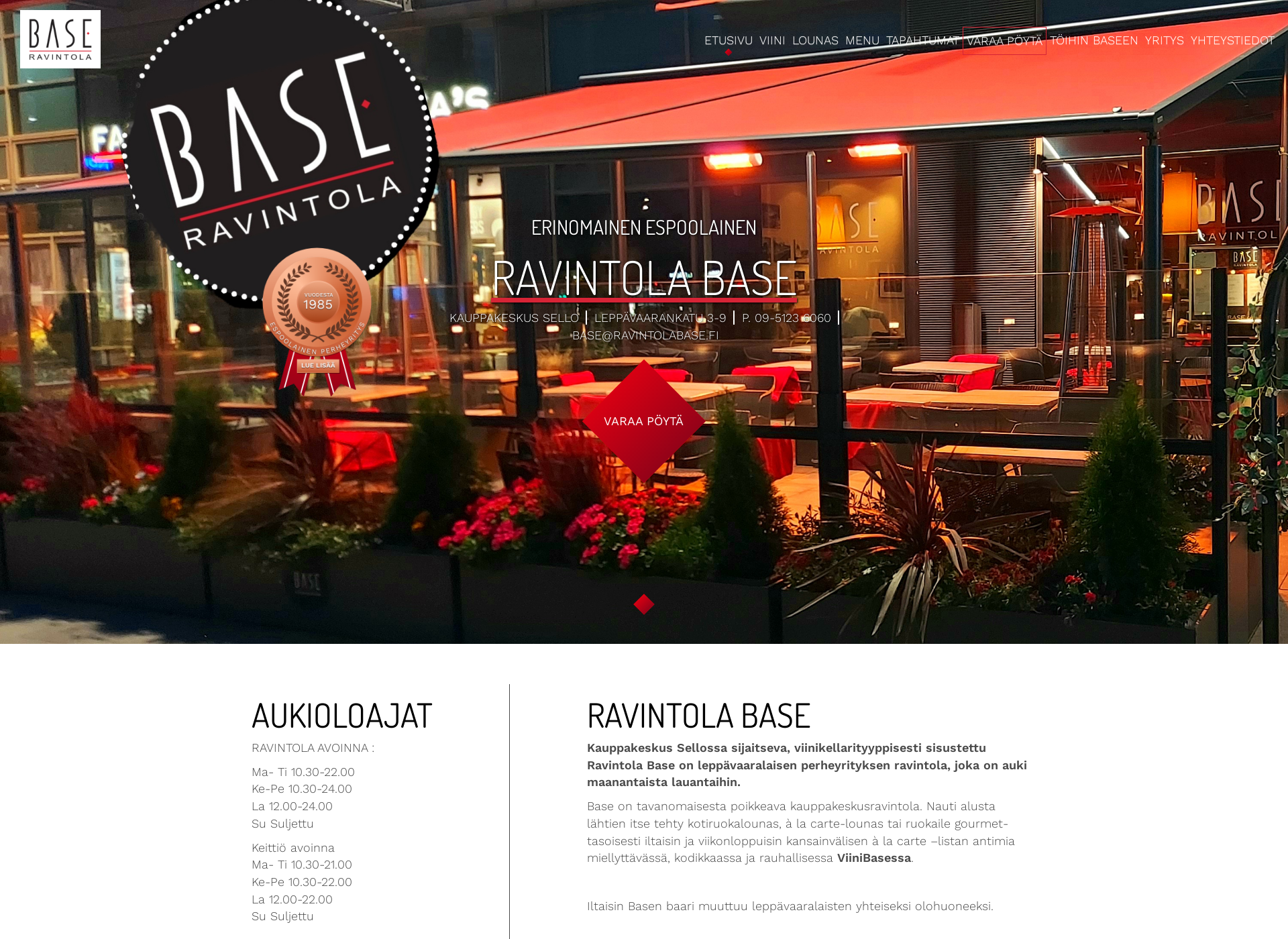 Skärmdump för ravintolabase.fi