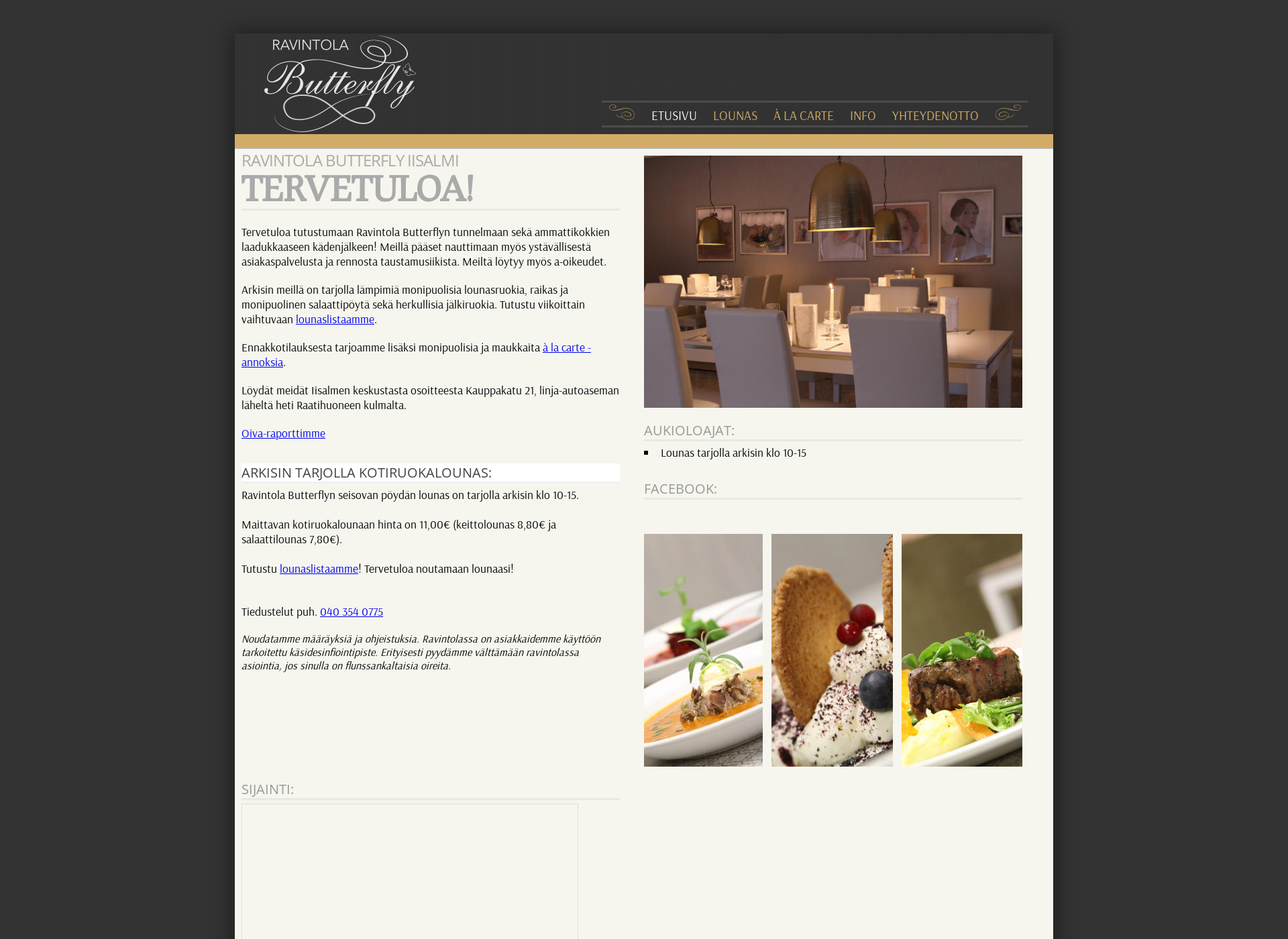 Skärmdump för ravintolabutterfly.fi