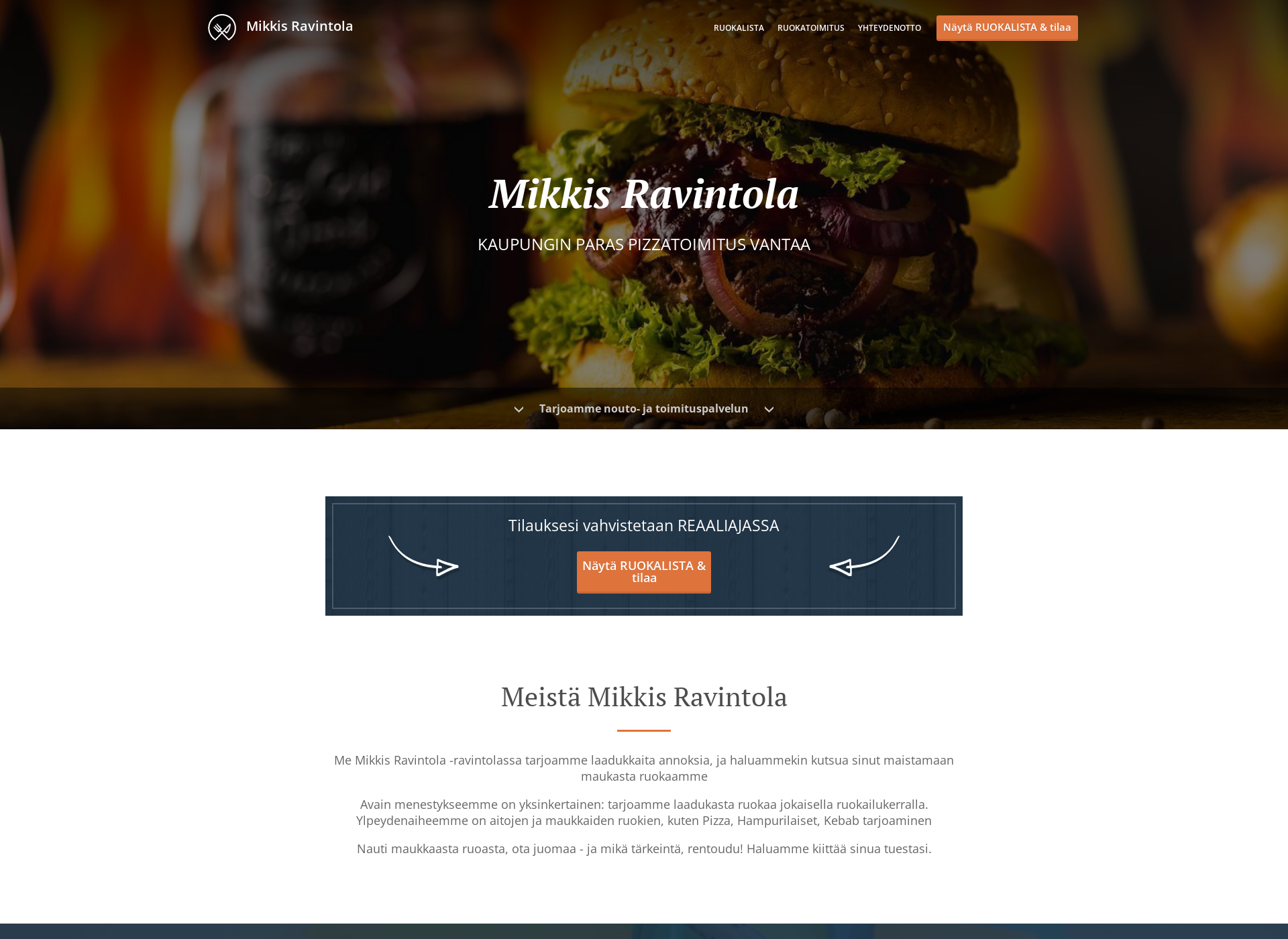 Skärmdump för ravintolamikkis.fi