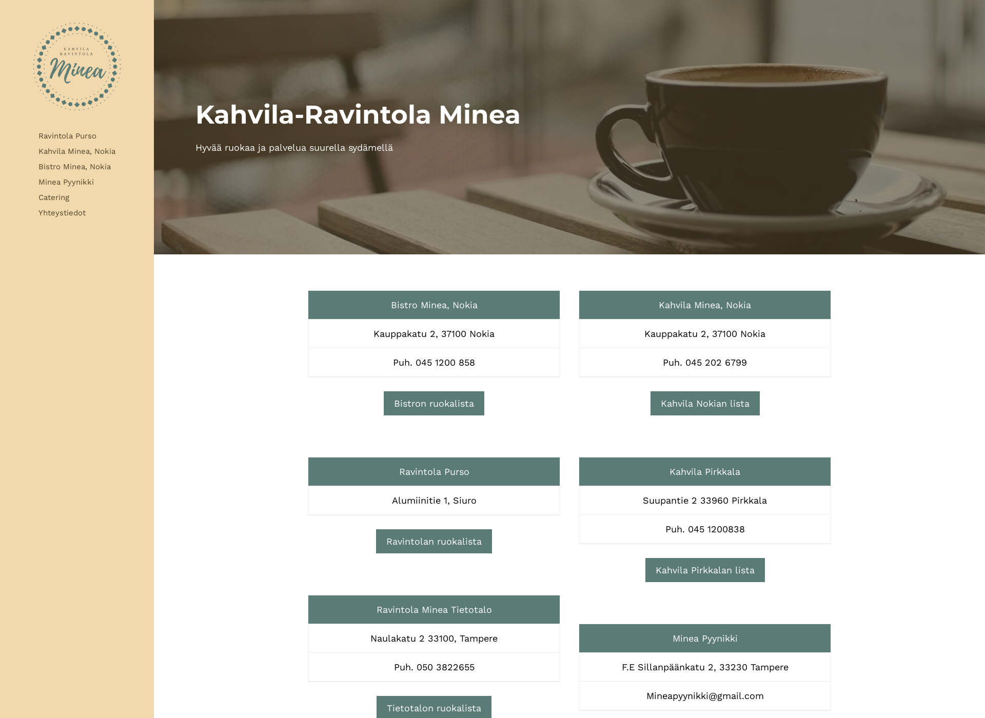 Screenshot for ravintolaminea.fi