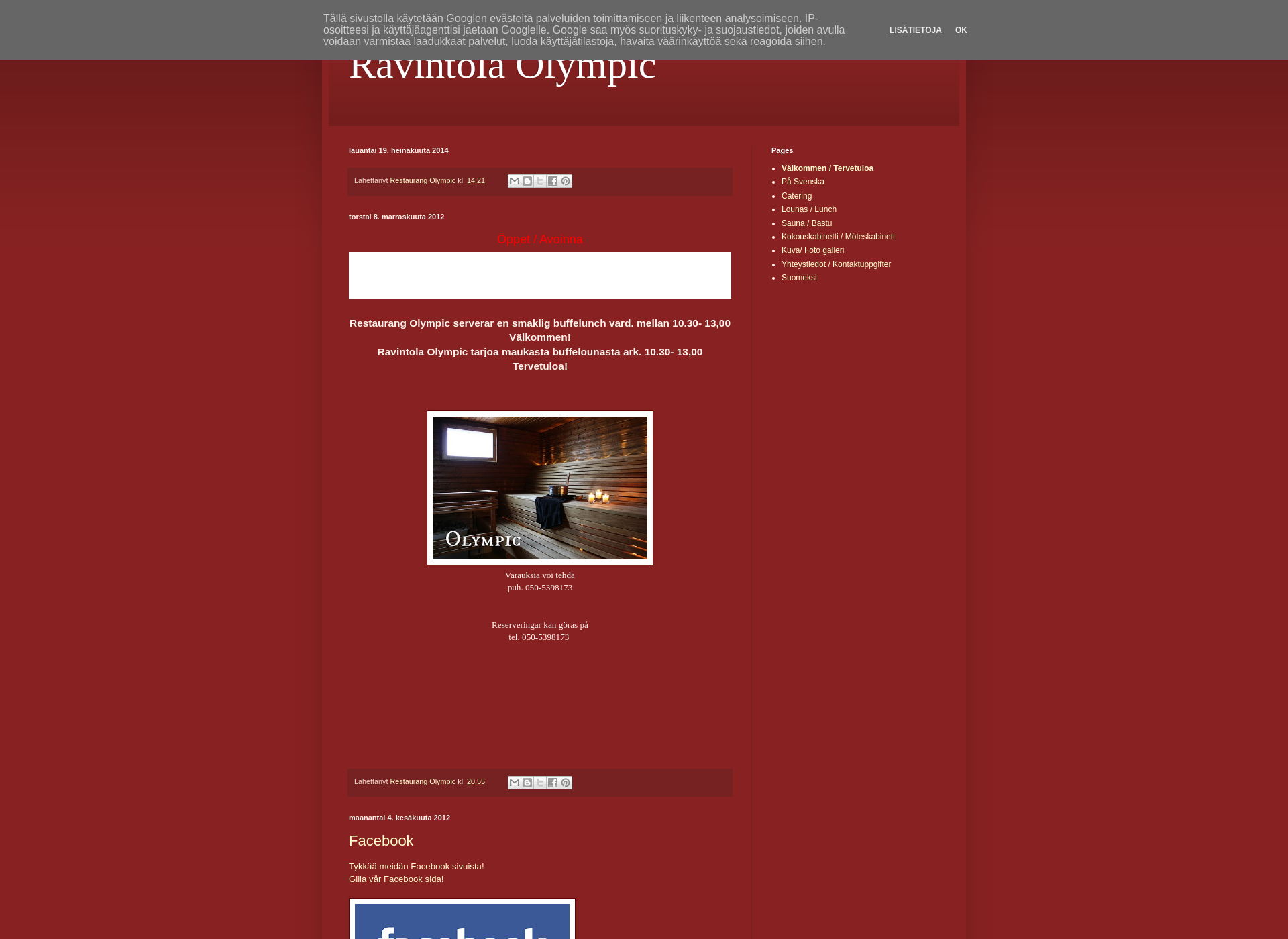 Skärmdump för ravintolaolympic.fi