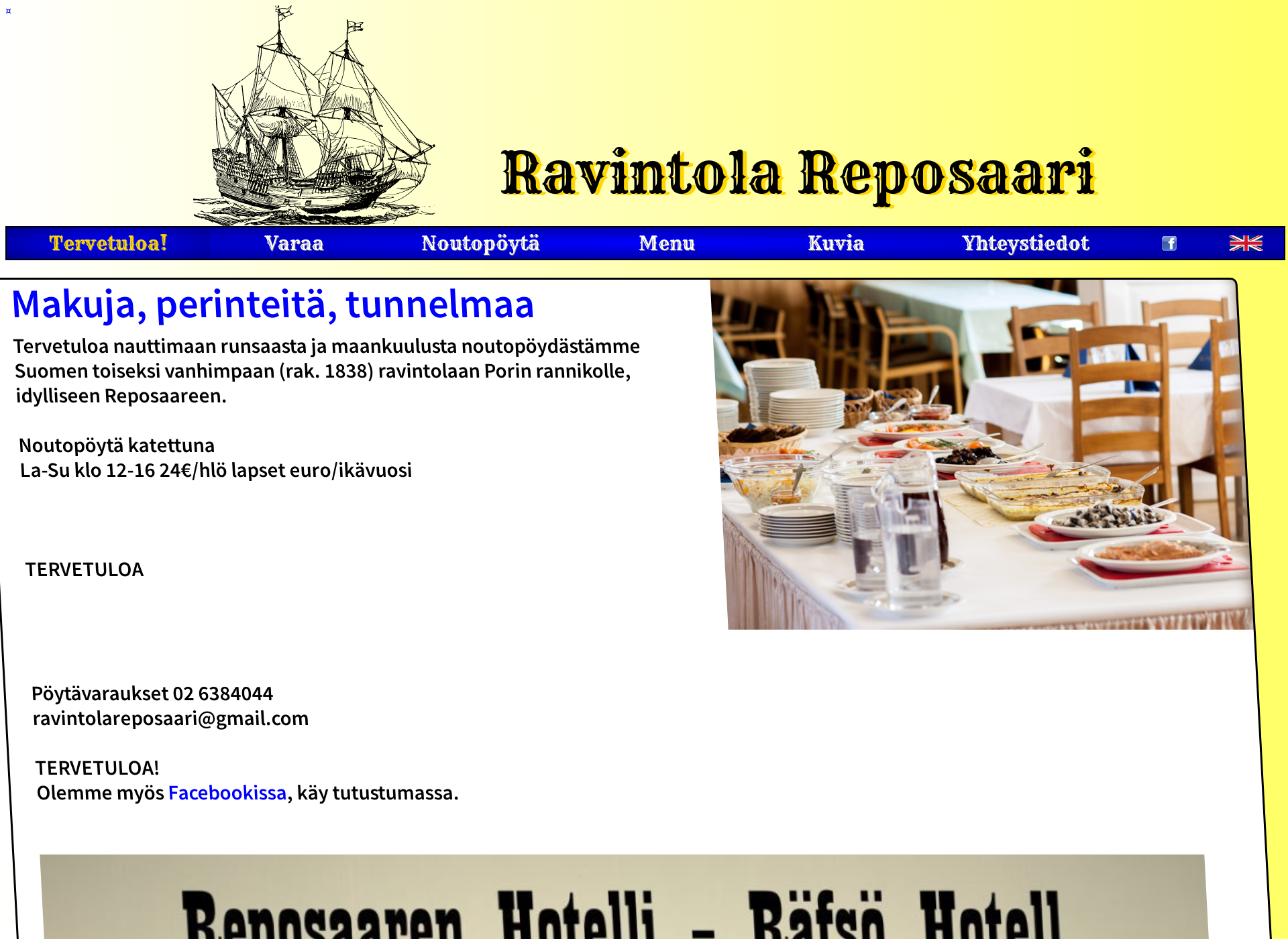 Skärmdump för ravintolareposaari.fi