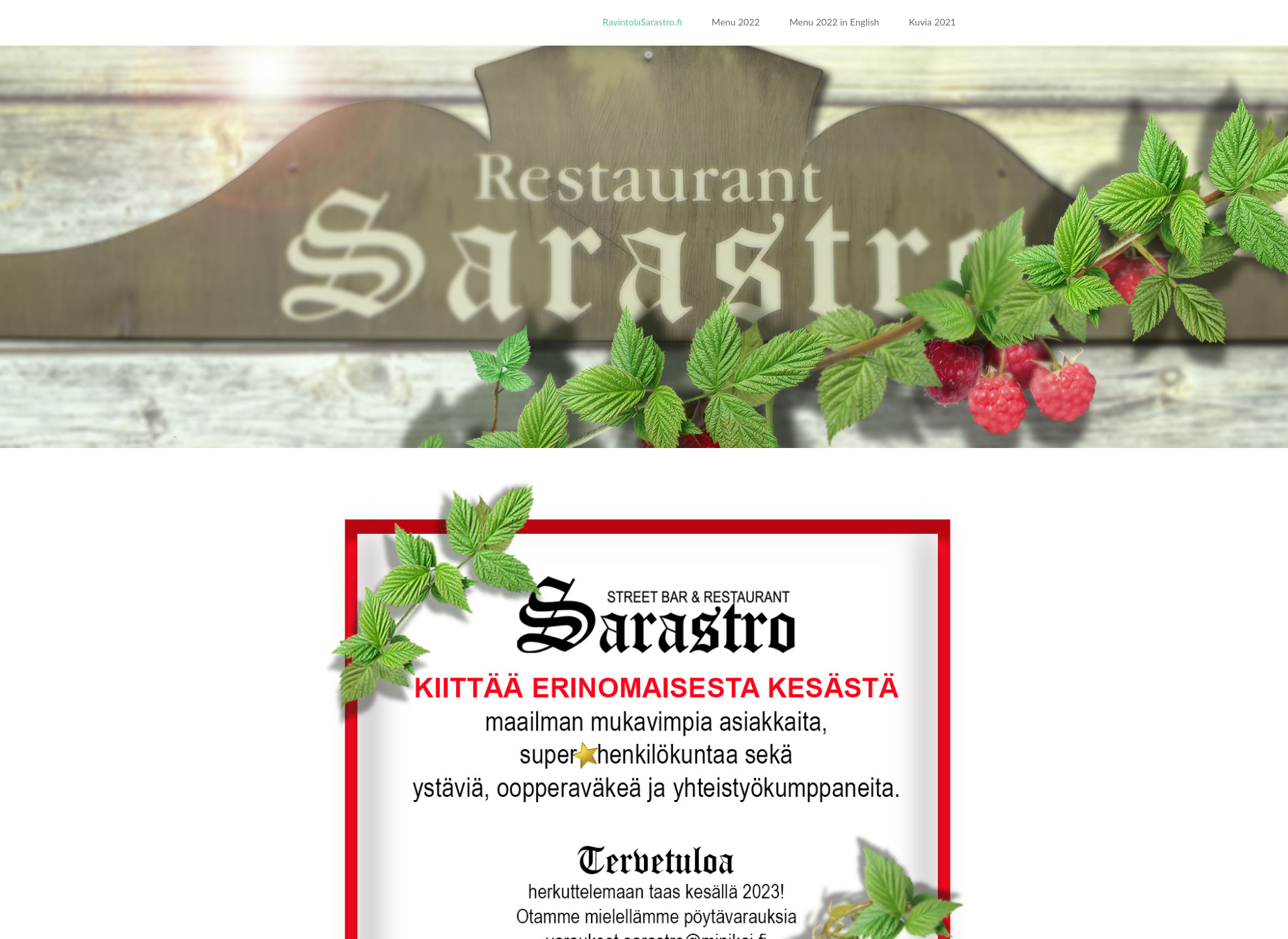 Skärmdump för ravintolasarastro.fi
