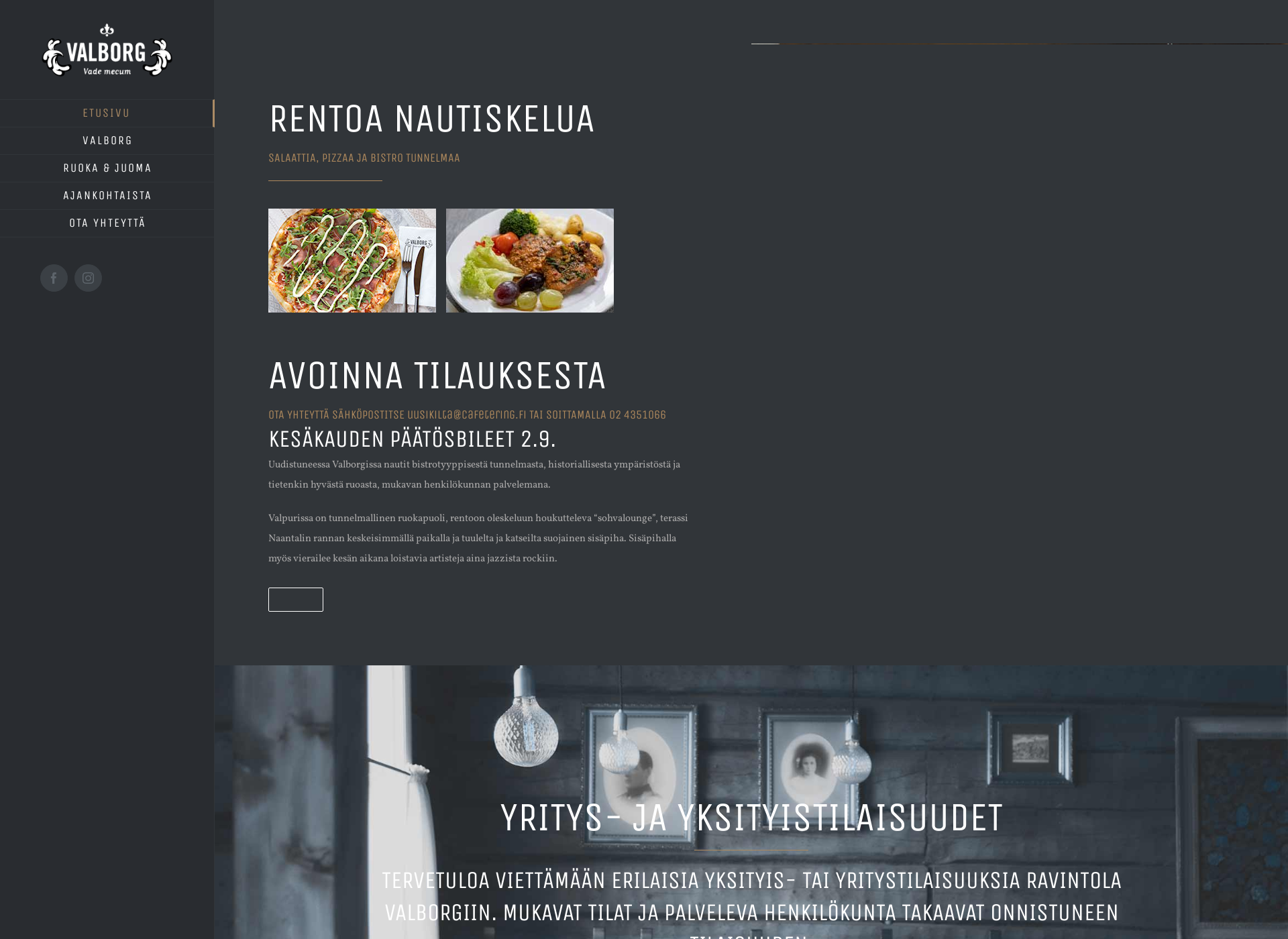 Skärmdump för ravintolavalborg.fi