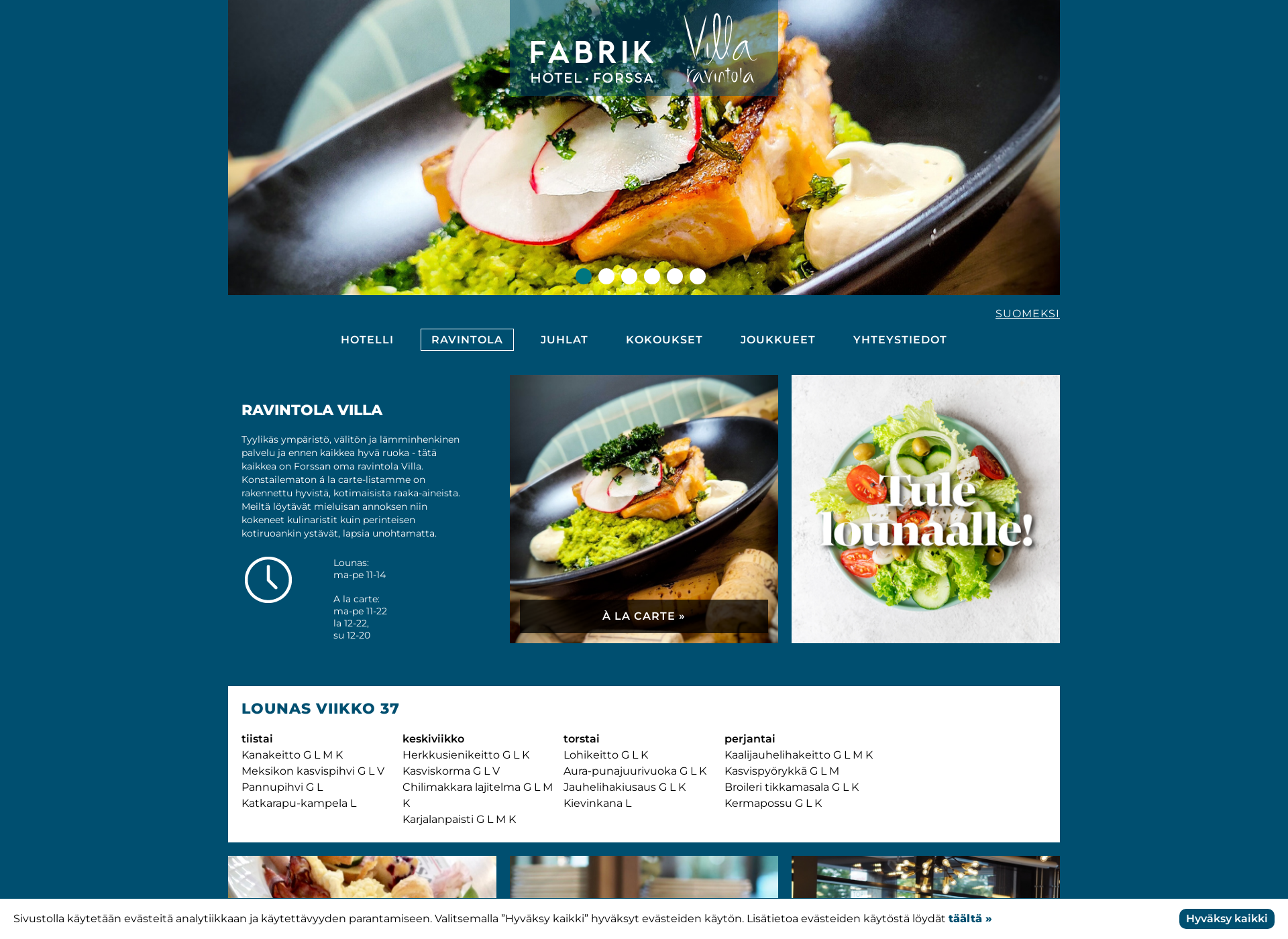 Skärmdump för ravintolavilla.fi