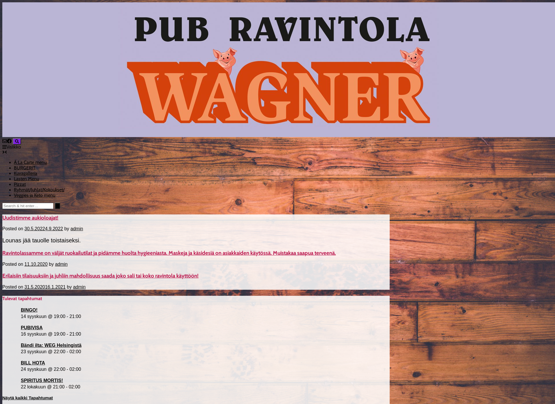 Skärmdump för ravintolawagner.fi