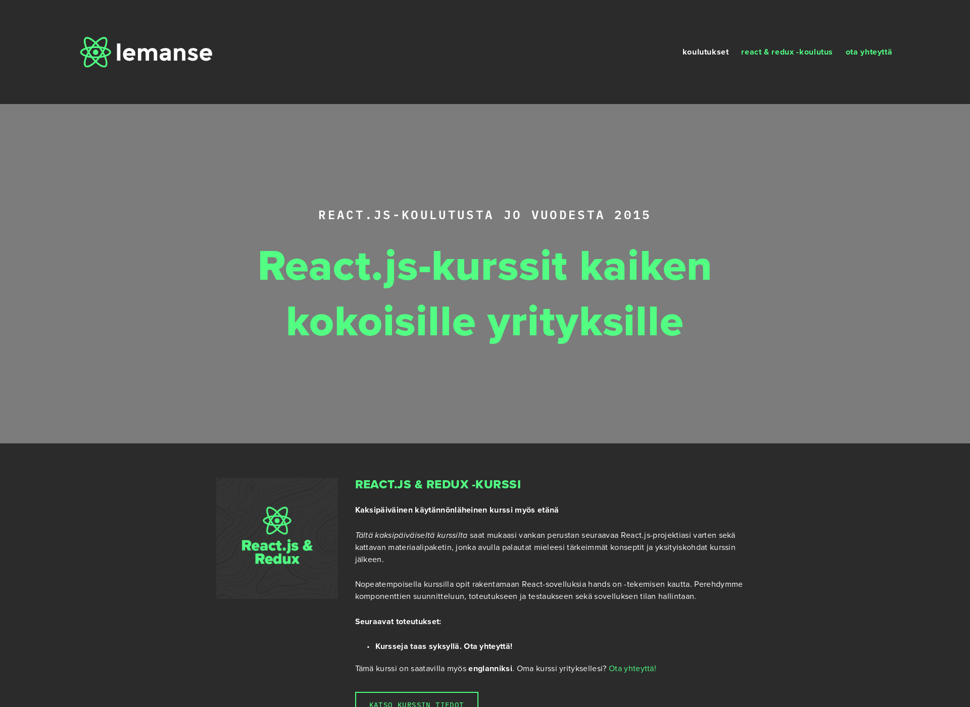 Skärmdump för reactworkshop.fi