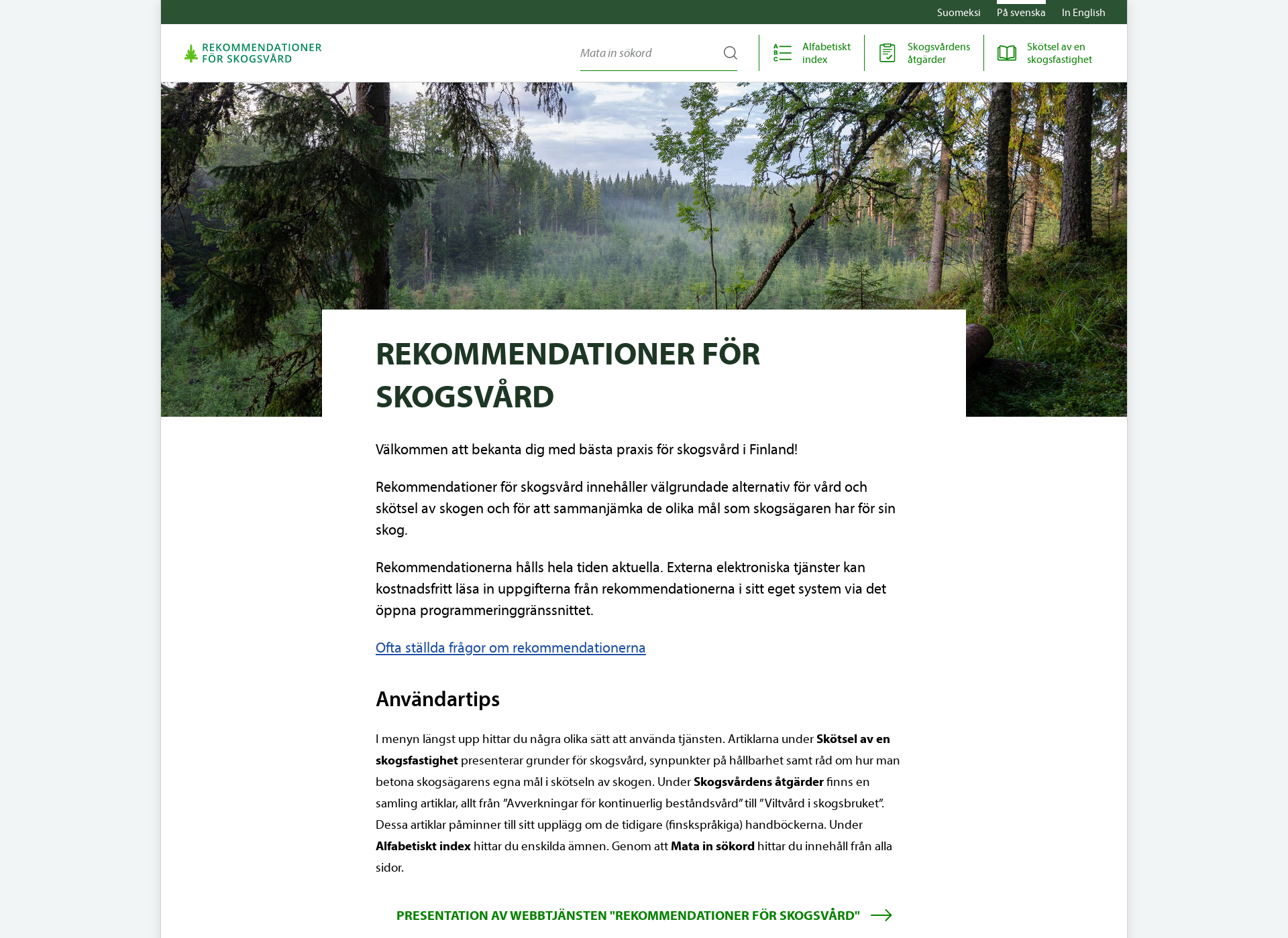 Näyttökuva rekommendationerförskogsvård.fi