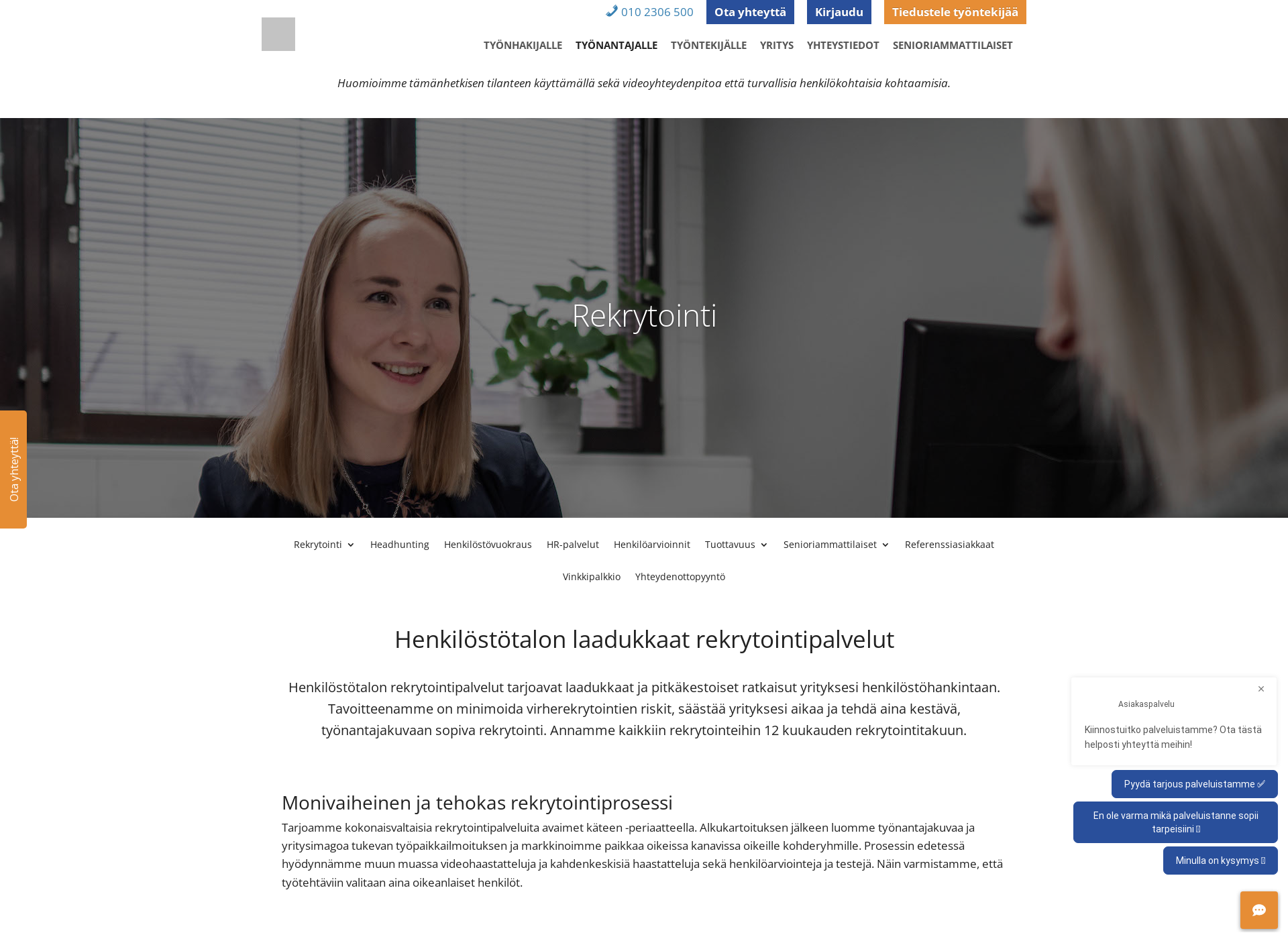 Skärmdump för rekrytointitampere.fi