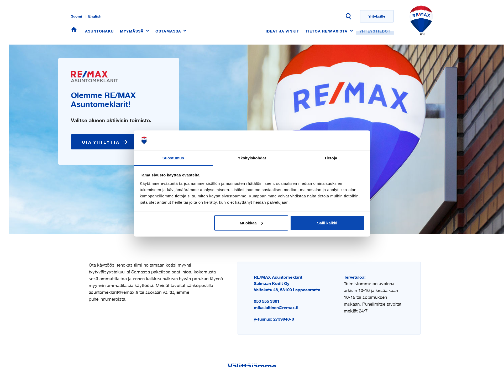 Skärmdump för remax-asuntomeklarit.fi