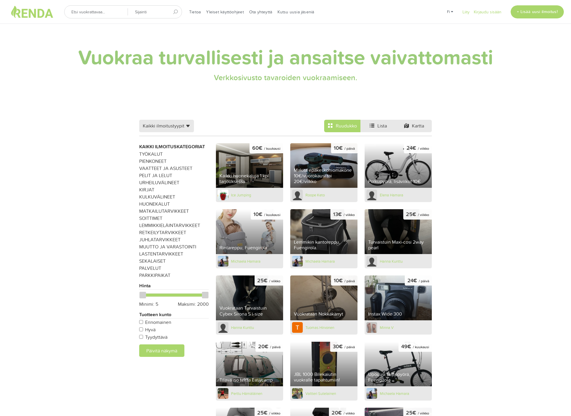 Skärmdump för renda.fi