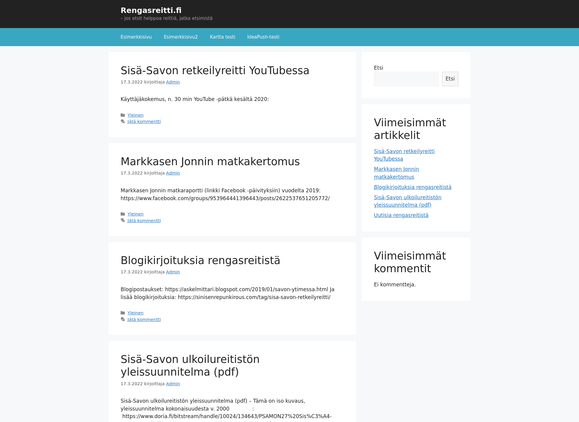 Skärmdump för rengasreitti.fi