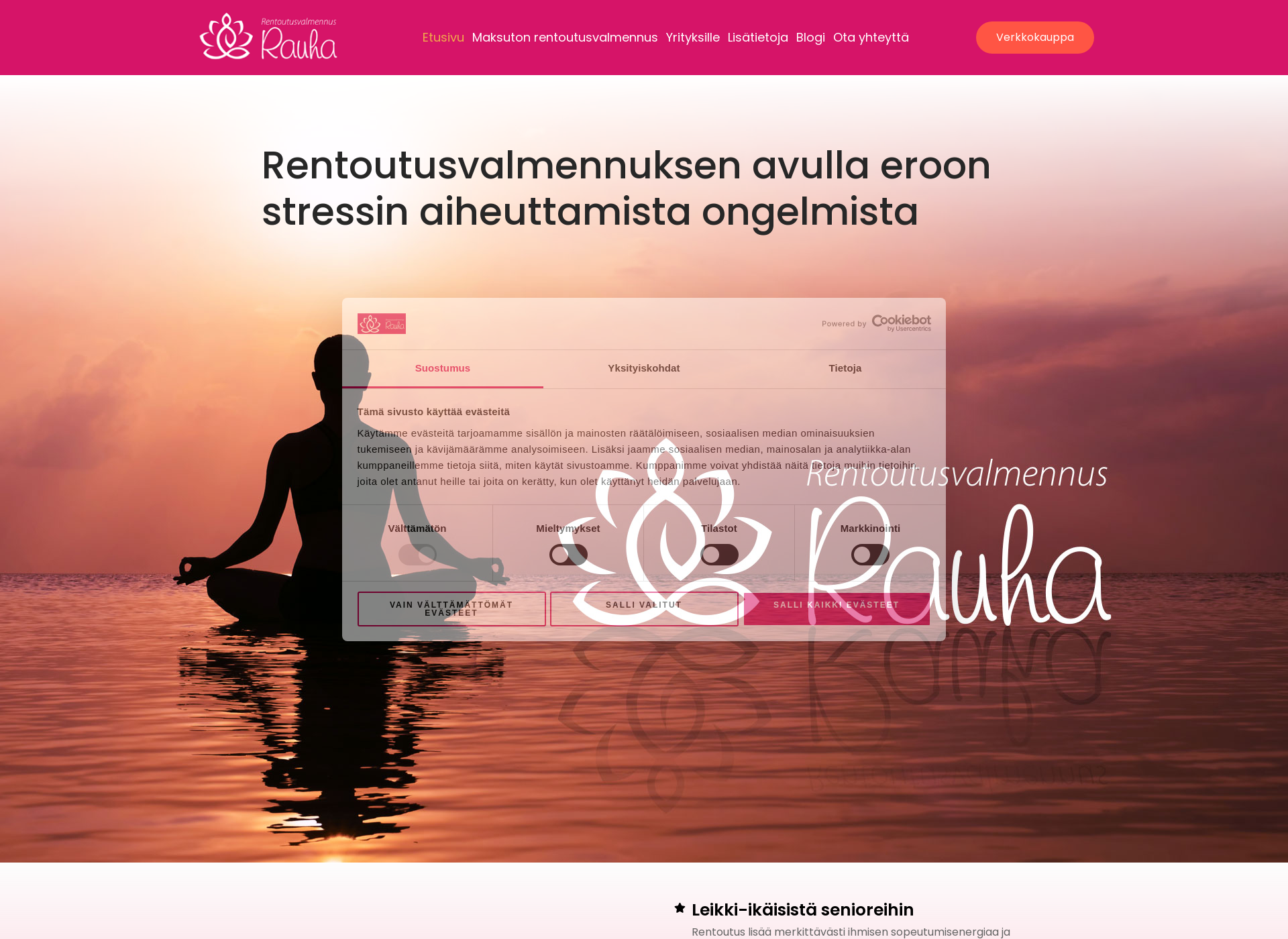Skärmdump för rentoutusvalmennusrauha.fi