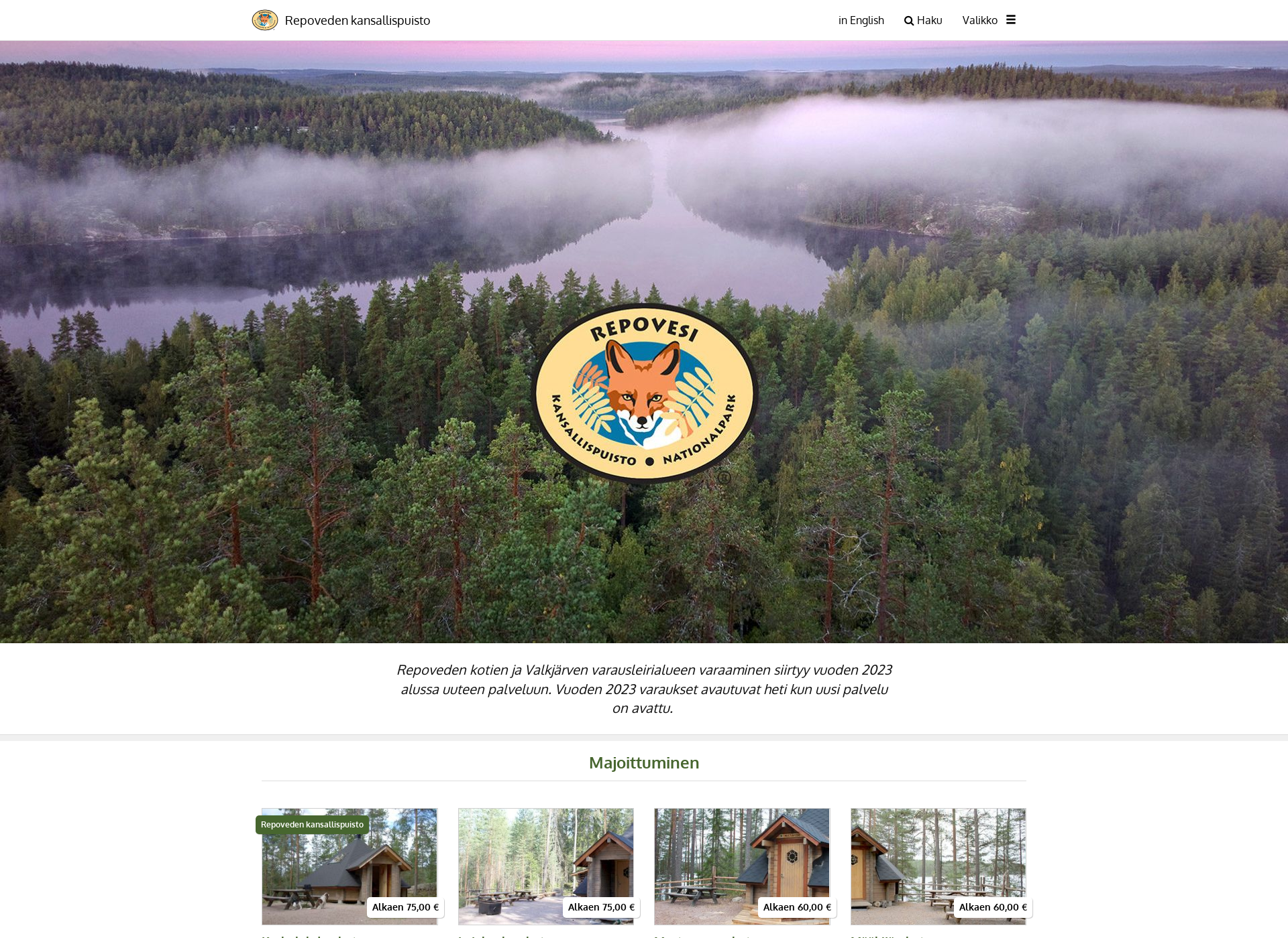 Skärmdump för repovedenkansallispuisto.fi