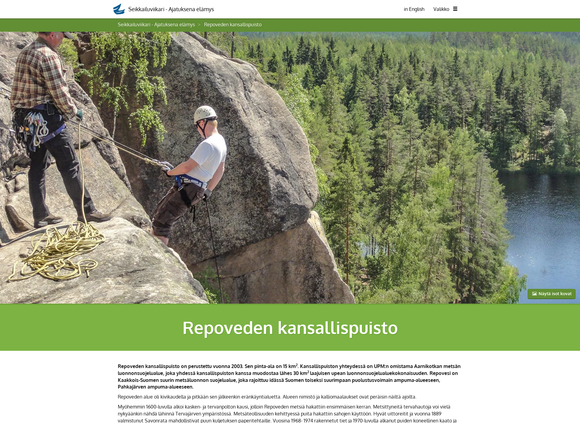 Skärmdump för repovesi.fi