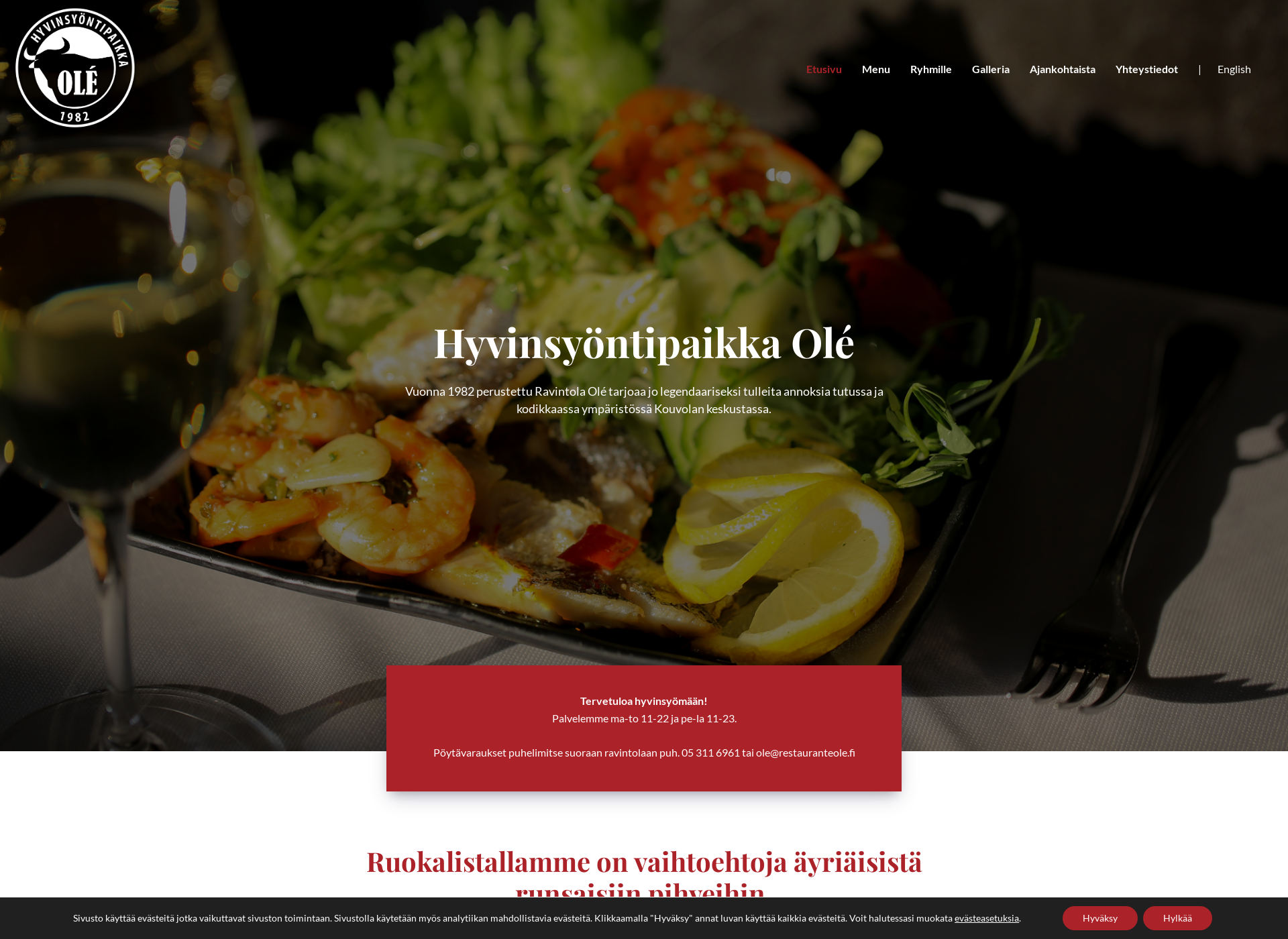 Skärmdump för restaurantole.fi