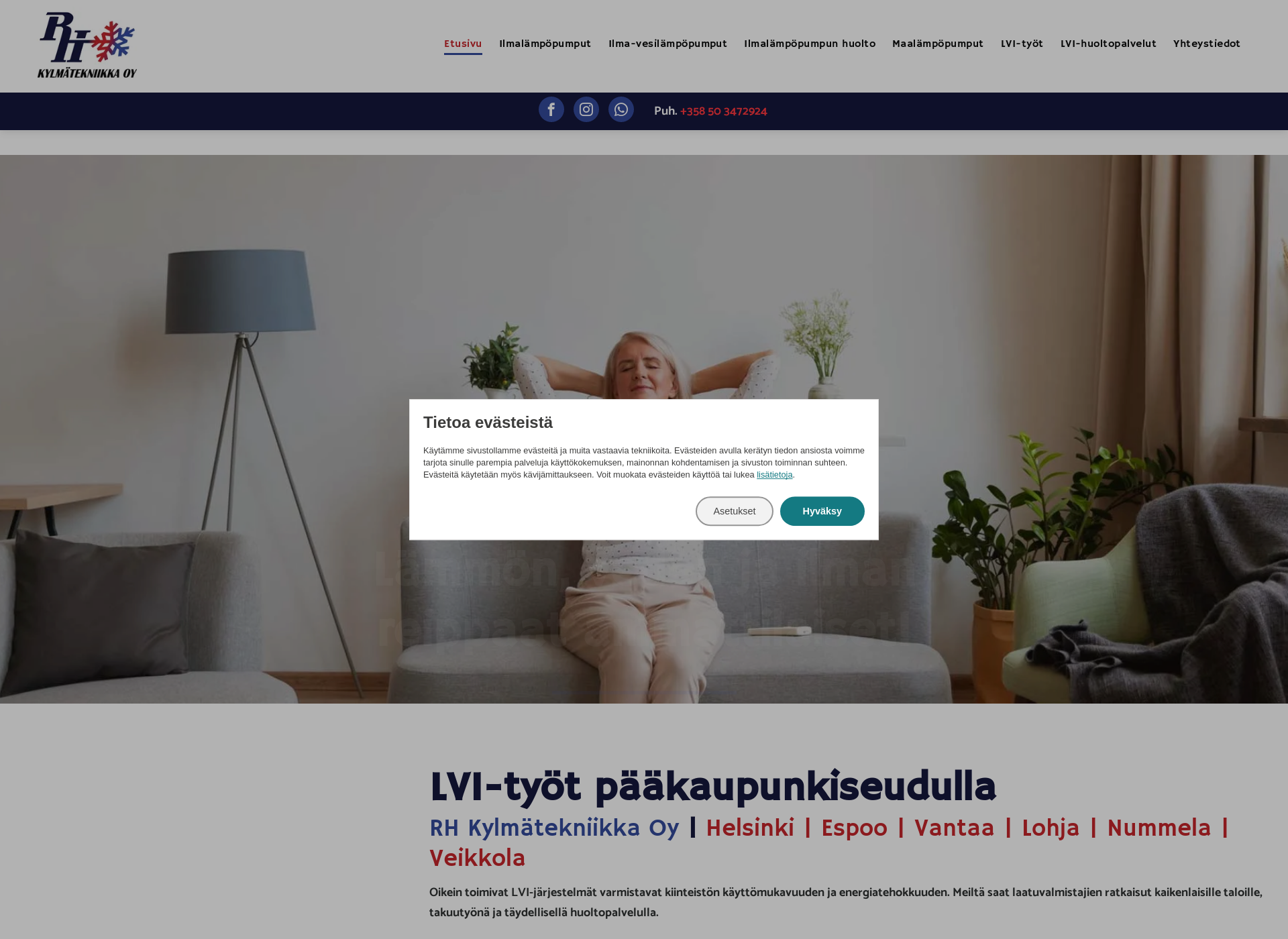 Skärmdump för rhkylmatekniikka.fi