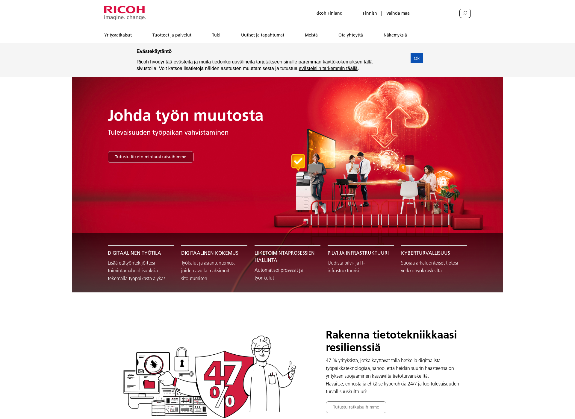 Skärmdump för ricoh.fi