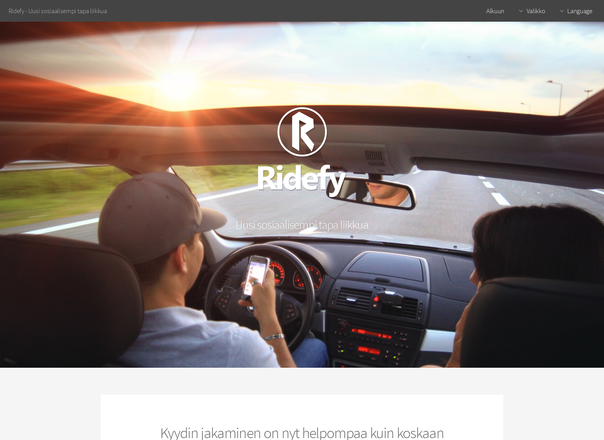 Skärmdump för ridefy.fi
