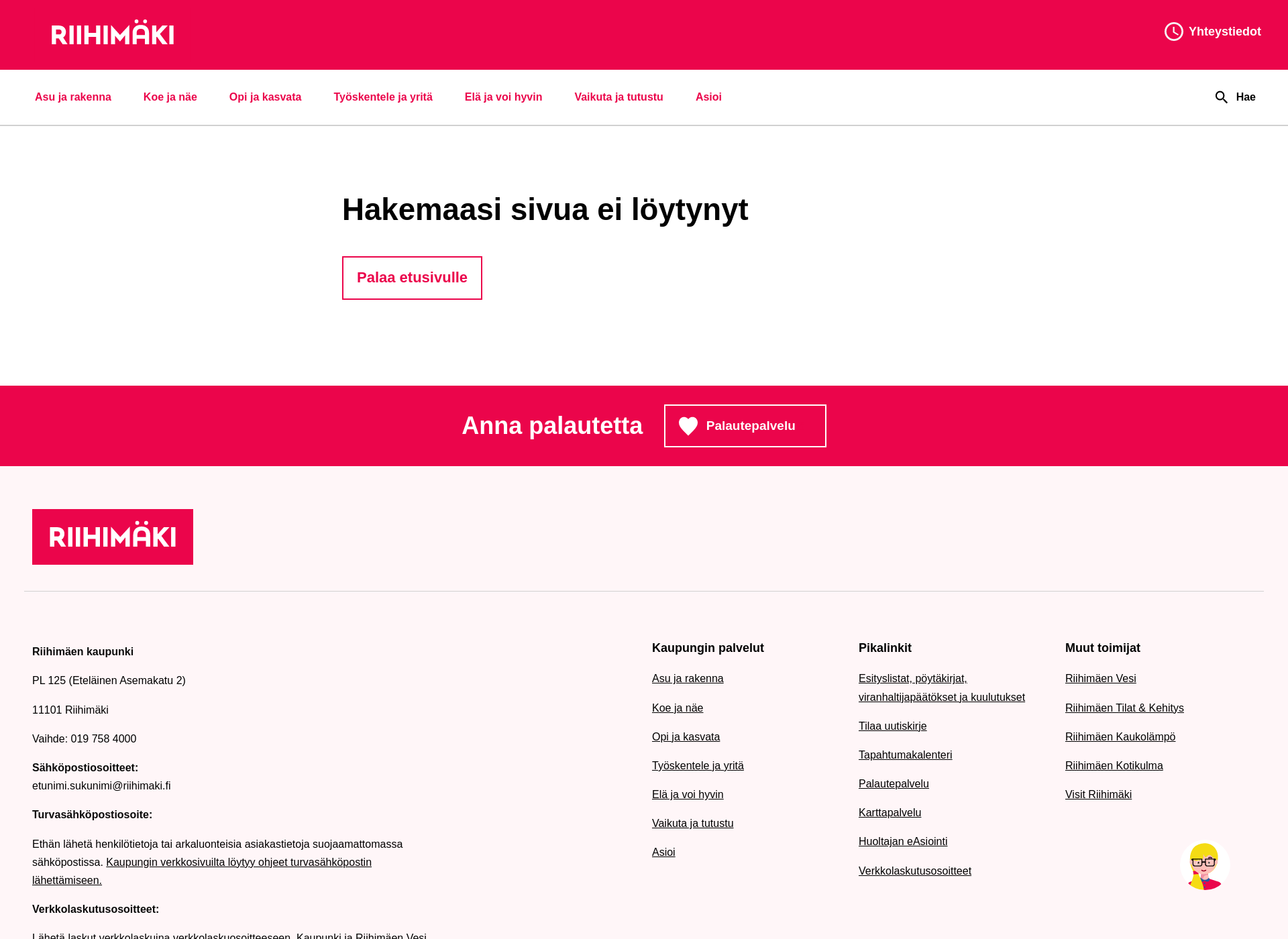 Skärmdump för riihimäelle.fi