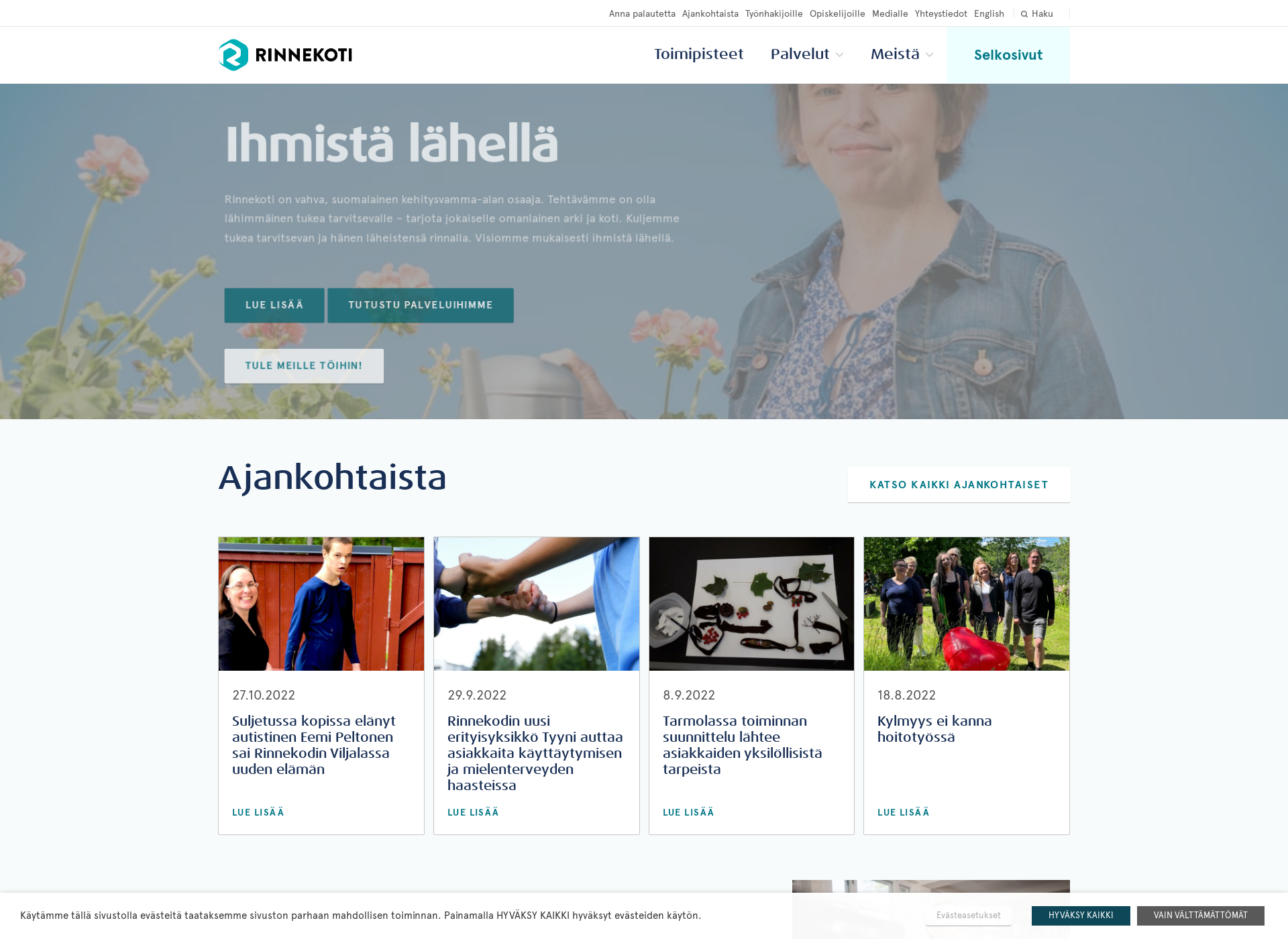 Skärmdump för rinnekoti.fi