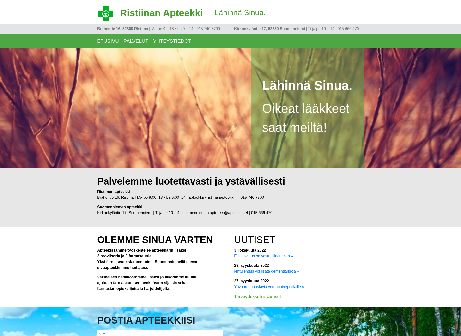 Skärmdump för ristiinanapteekki.fi
