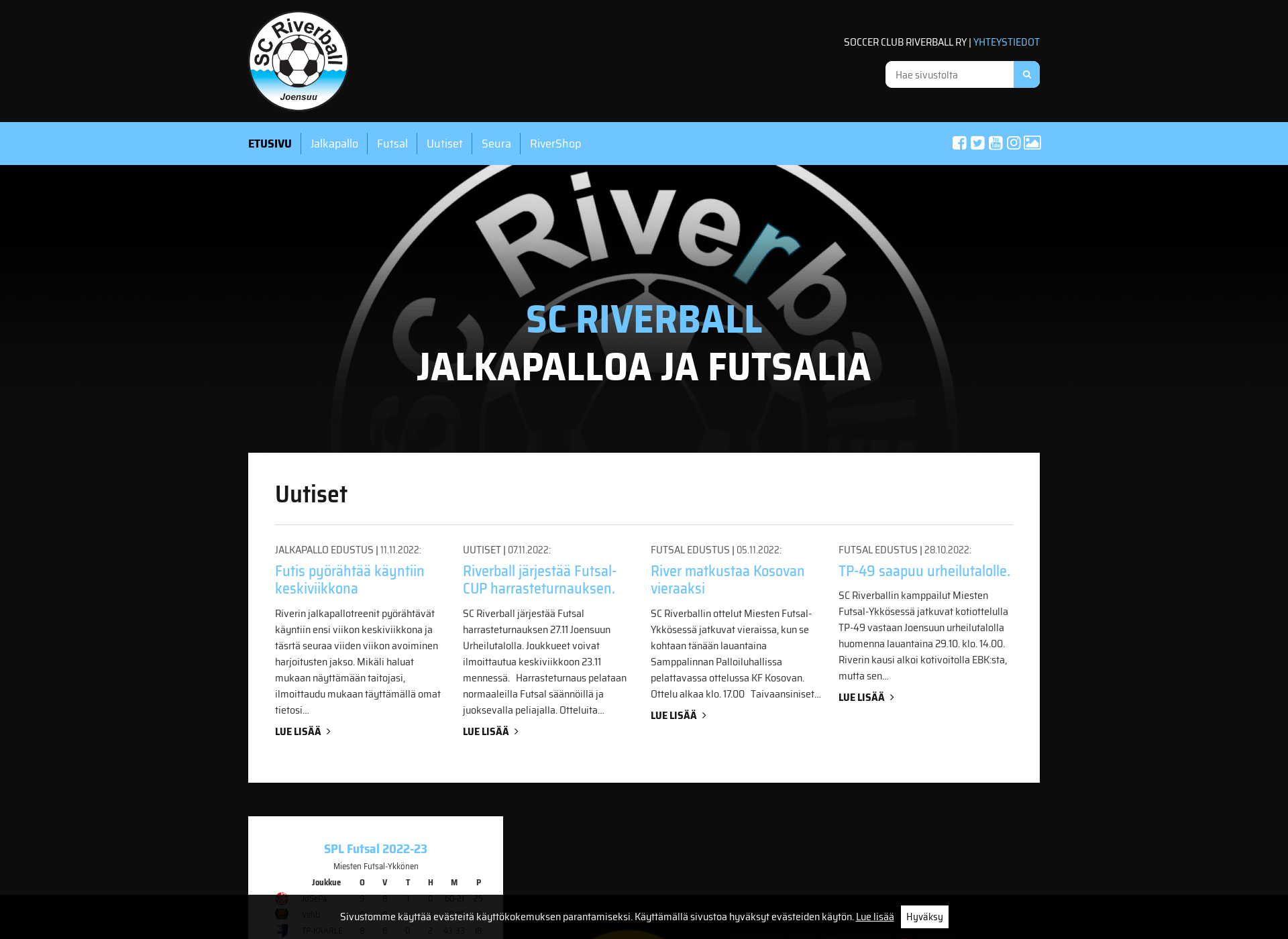 Skärmdump för riverball.fi