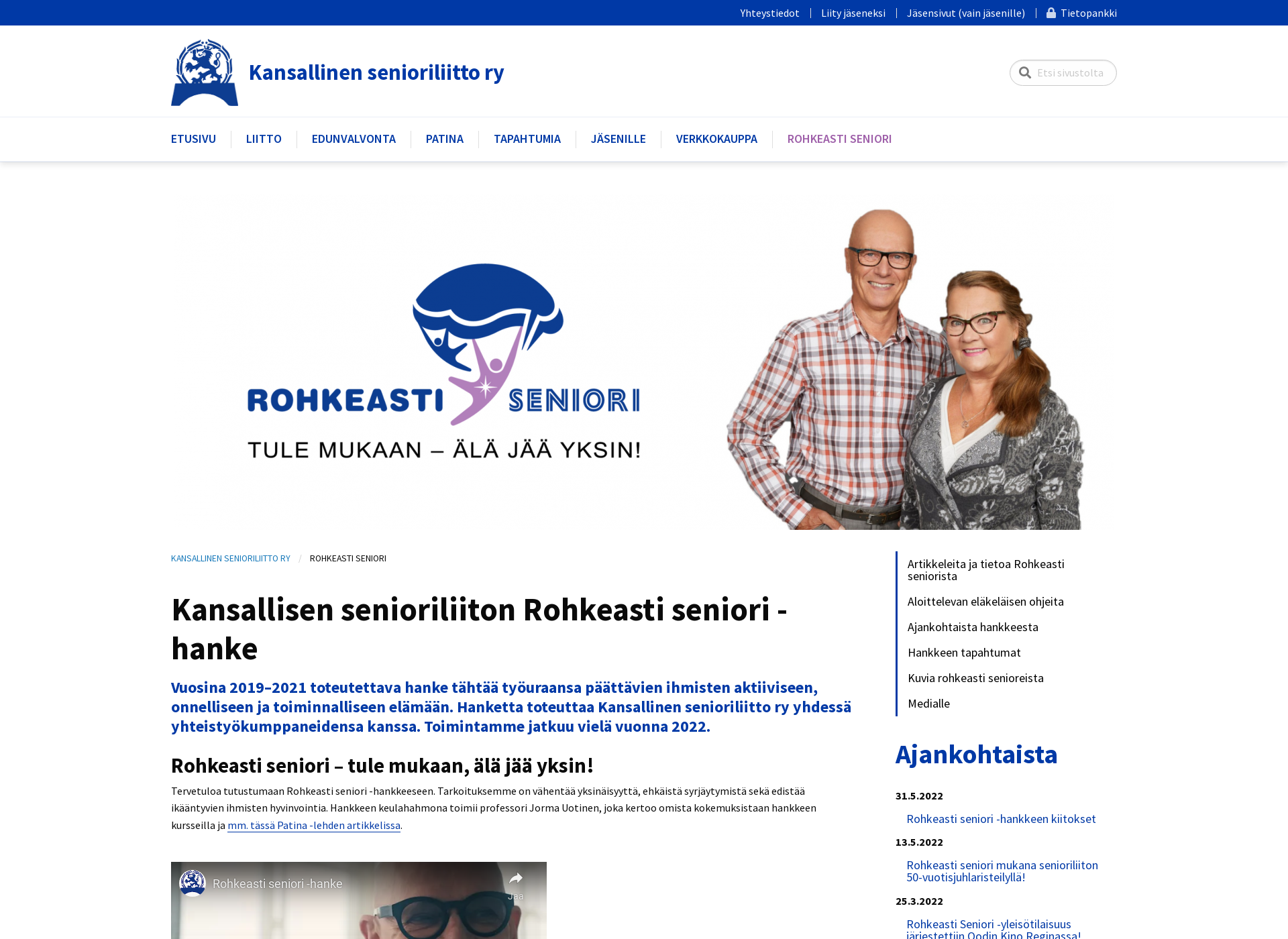Skärmdump för rohkeastiseniori.fi
