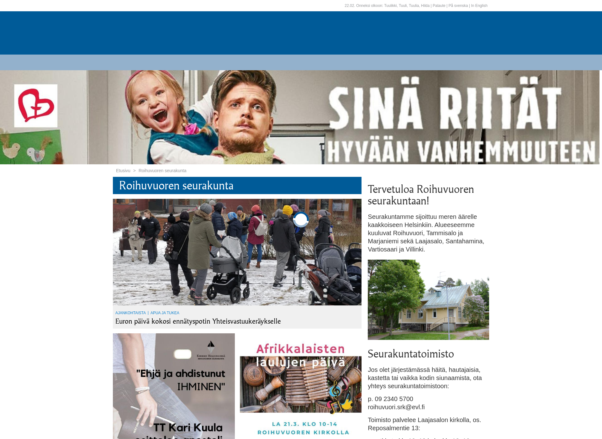 Skärmdump för roihuvuorenseurakunta.fi