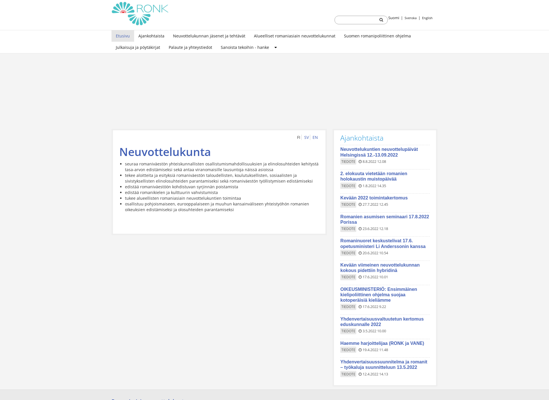 Skärmdump för romani.fi
