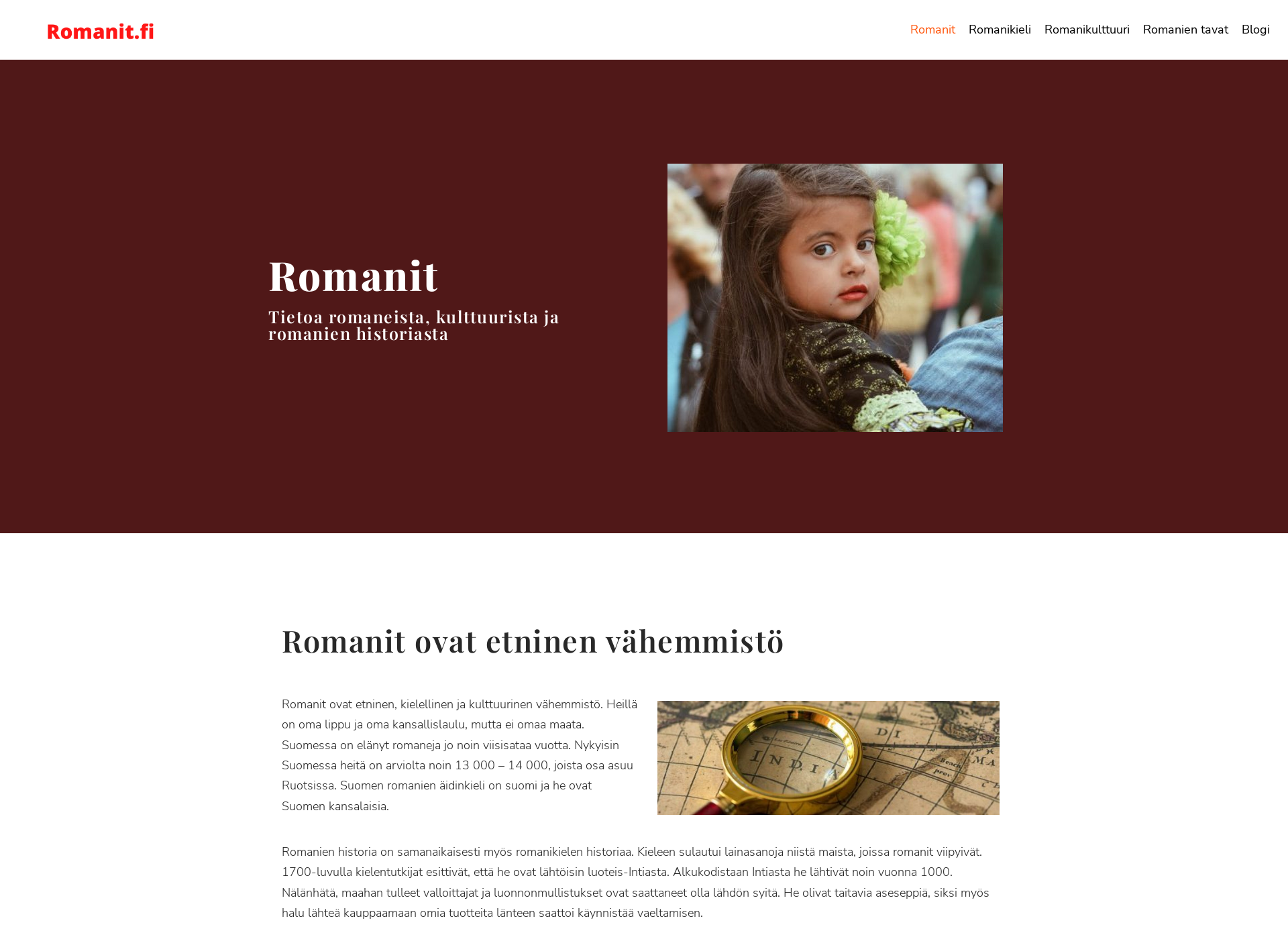 Skärmdump för romanit.fi